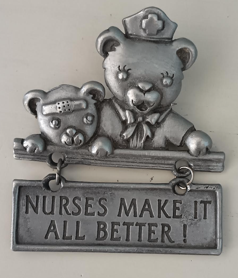 Vintage JJ Jonette Jewelry Pewter Teddy Bear Nurse Brooch Pin - photo 2