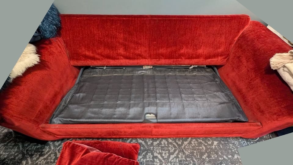 Vintage red velvet convertible couch (full size bed) - photo 5