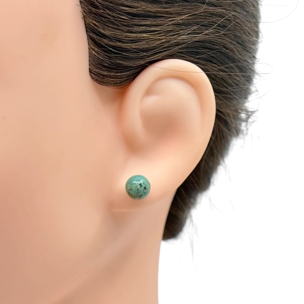 Hand Made sterling silver turquoise bead stud earrings - photo 4