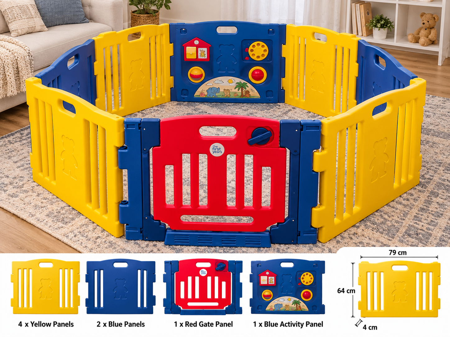 Colourful modular baby/toddler playpen