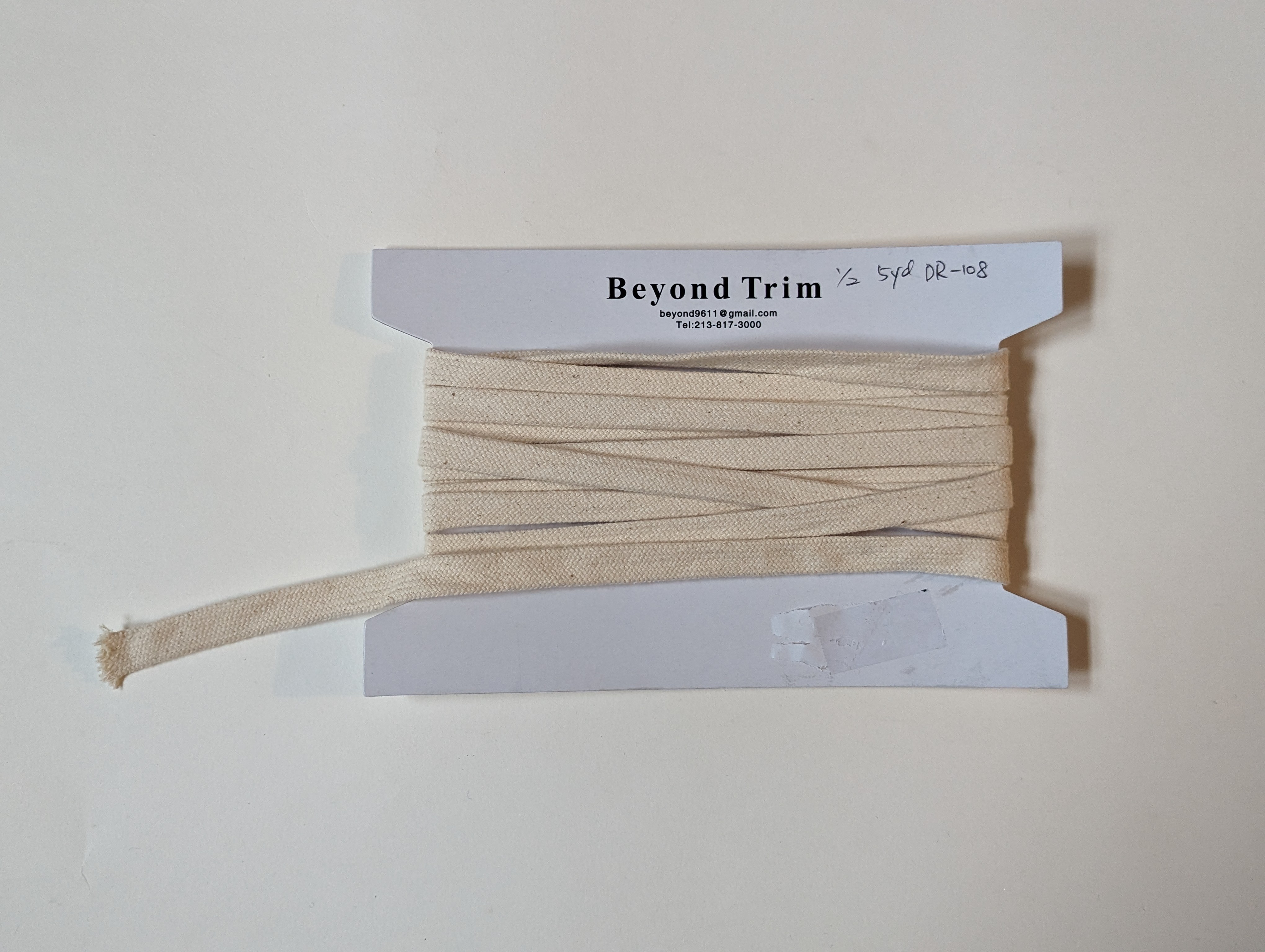 1/2" White/Beige Cotton Flat Cord Drawstring (~4yd/12ft)