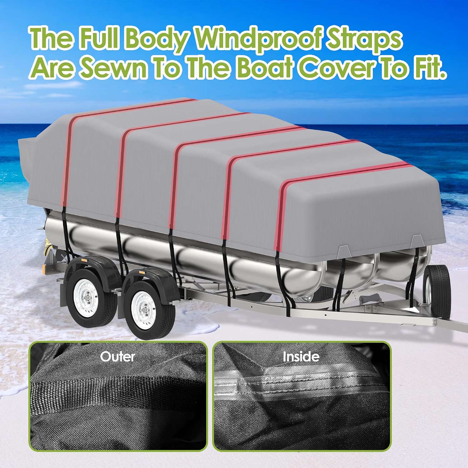 19-21 FT Pontoon Boat Cover, 900D Waterproof UV, Motor Cover - photo 5