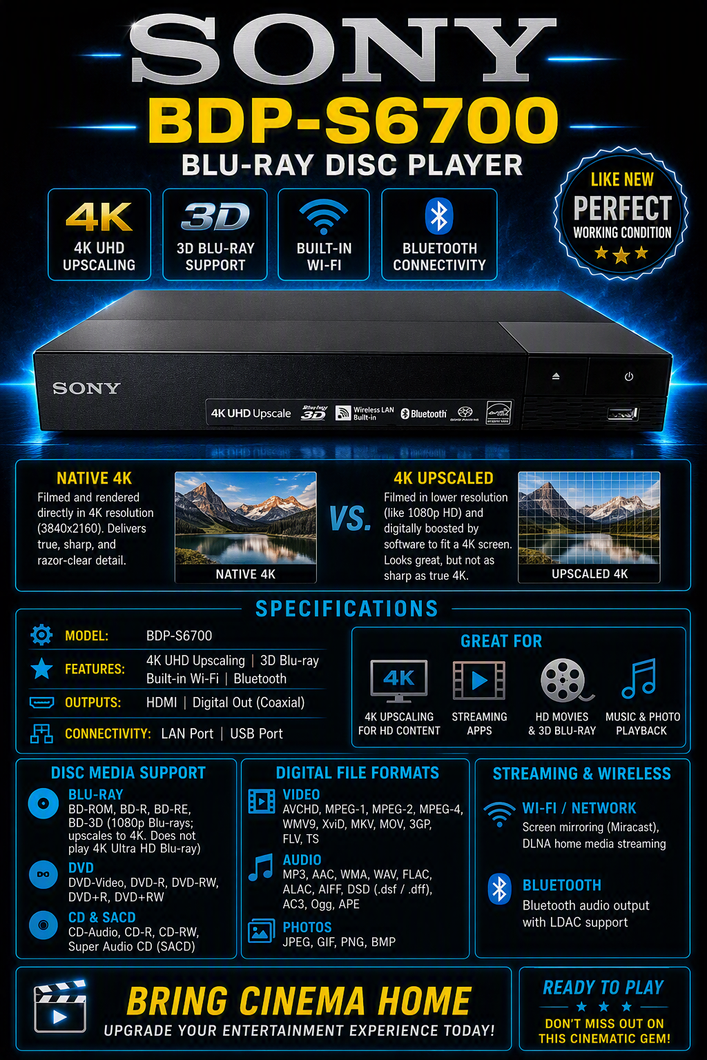 Sony BDP-S6700 Blu-ray/ 4K UHD upscaling Disc Player