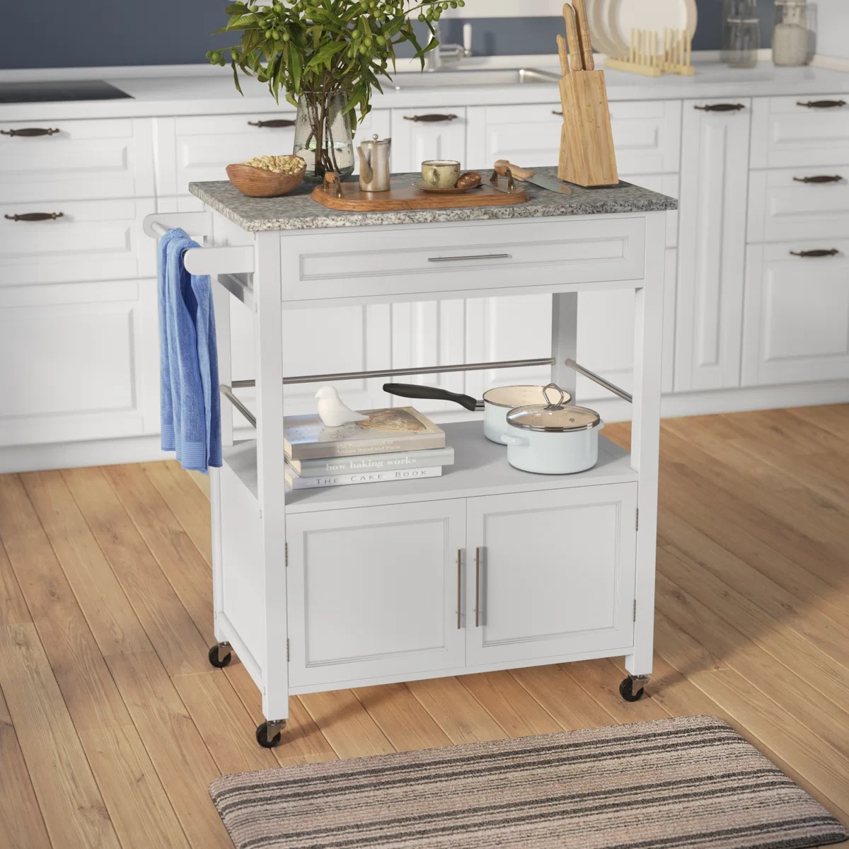 Aleshire Granite Top Kitchen Cart With Storage Space - photo 3