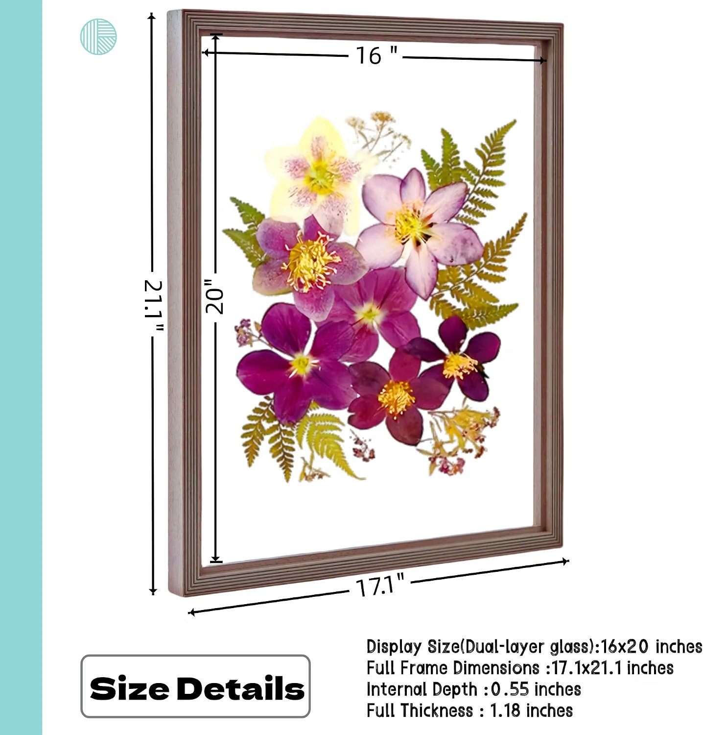 New Sealed Walnut Wood Floating Frame 16x20 Double Glass Frame - photo 4