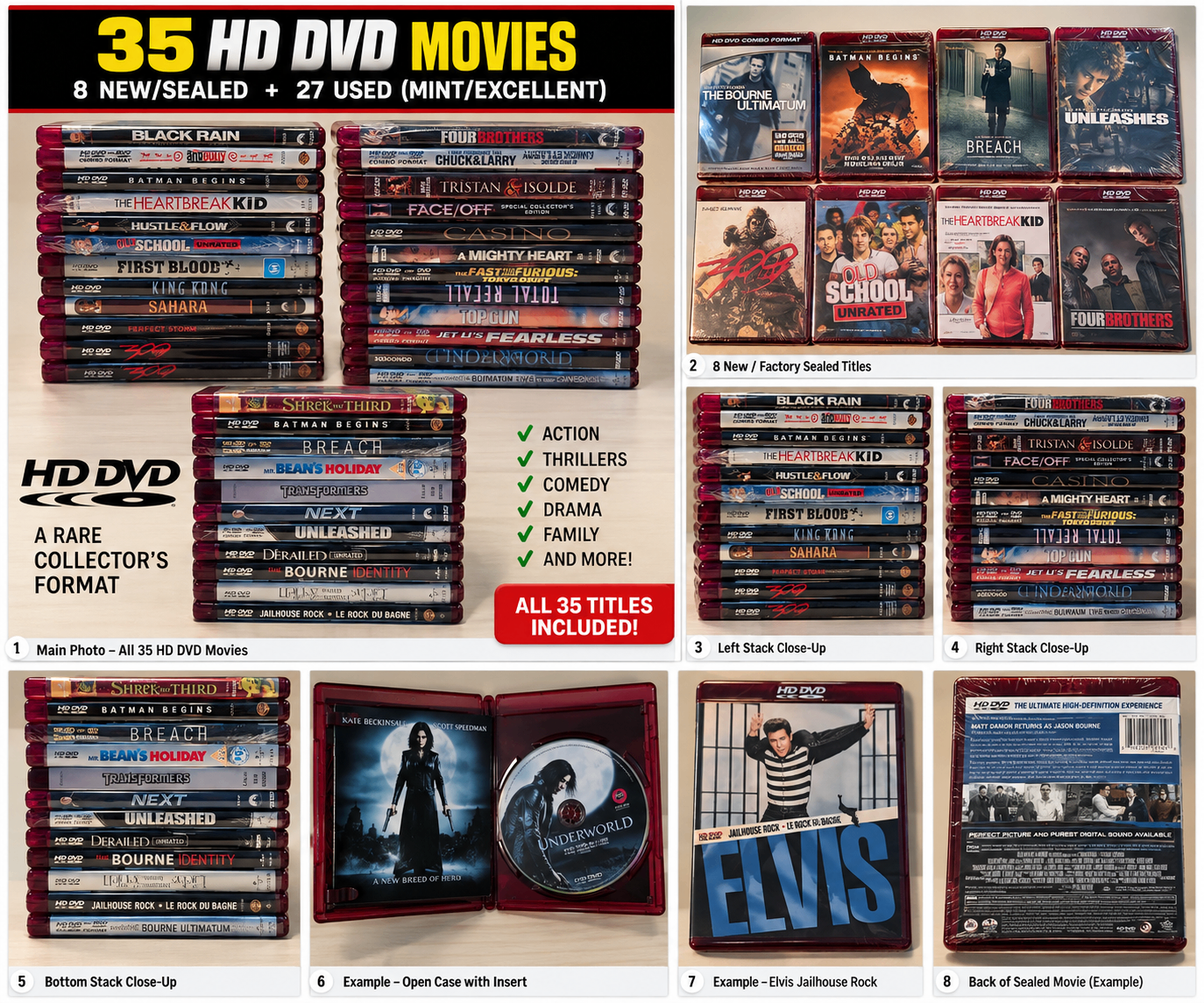 35 HD DVD Movie Lot 8 NEW SEALED Batman 300 Transformers Bourne