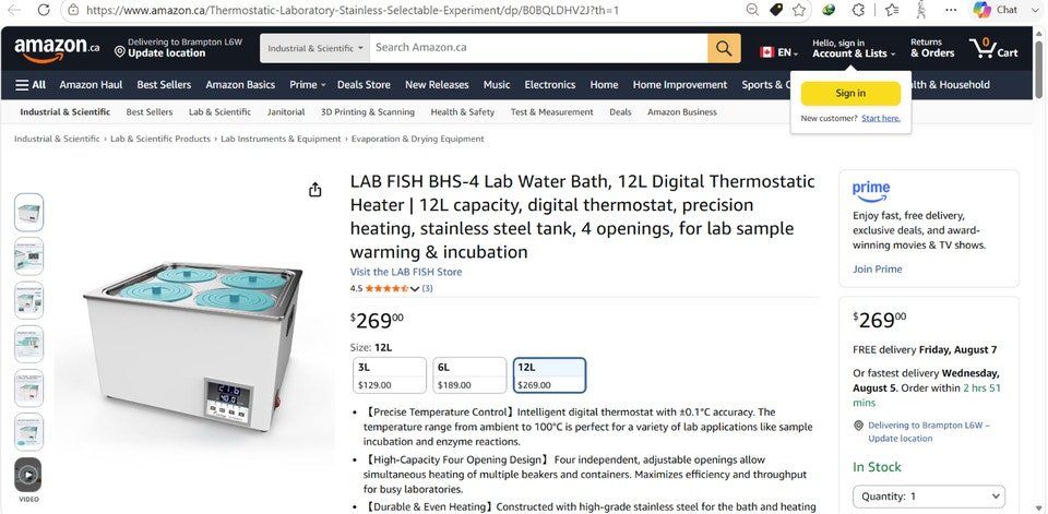 LAB FISH BHS-4 Lab Water Bath, 12L Digital Thermostatic Heater