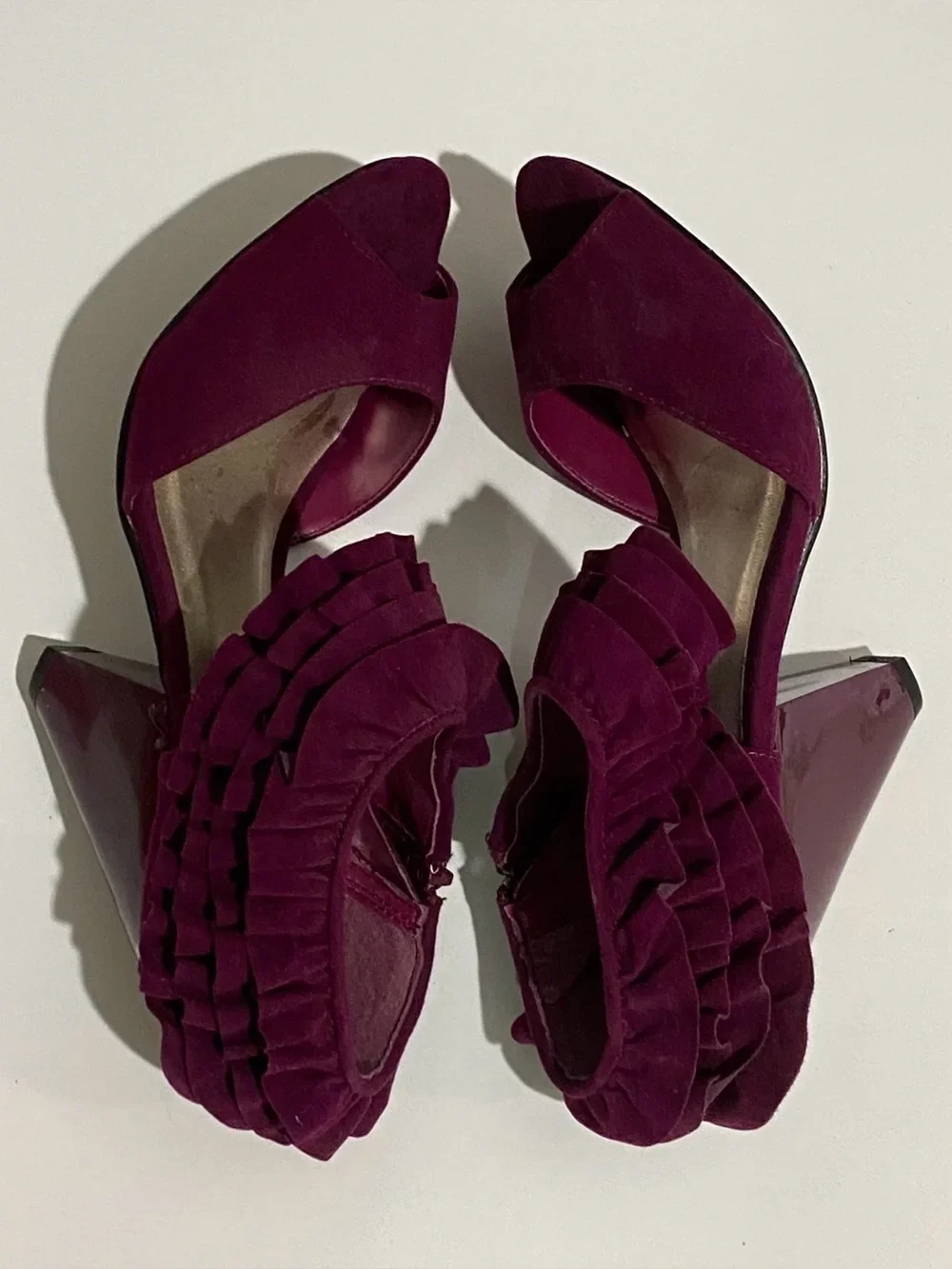 Qupid Women's 7.5 Magenta Purple Ruffle Peep Toe Cone Heels - photo 5