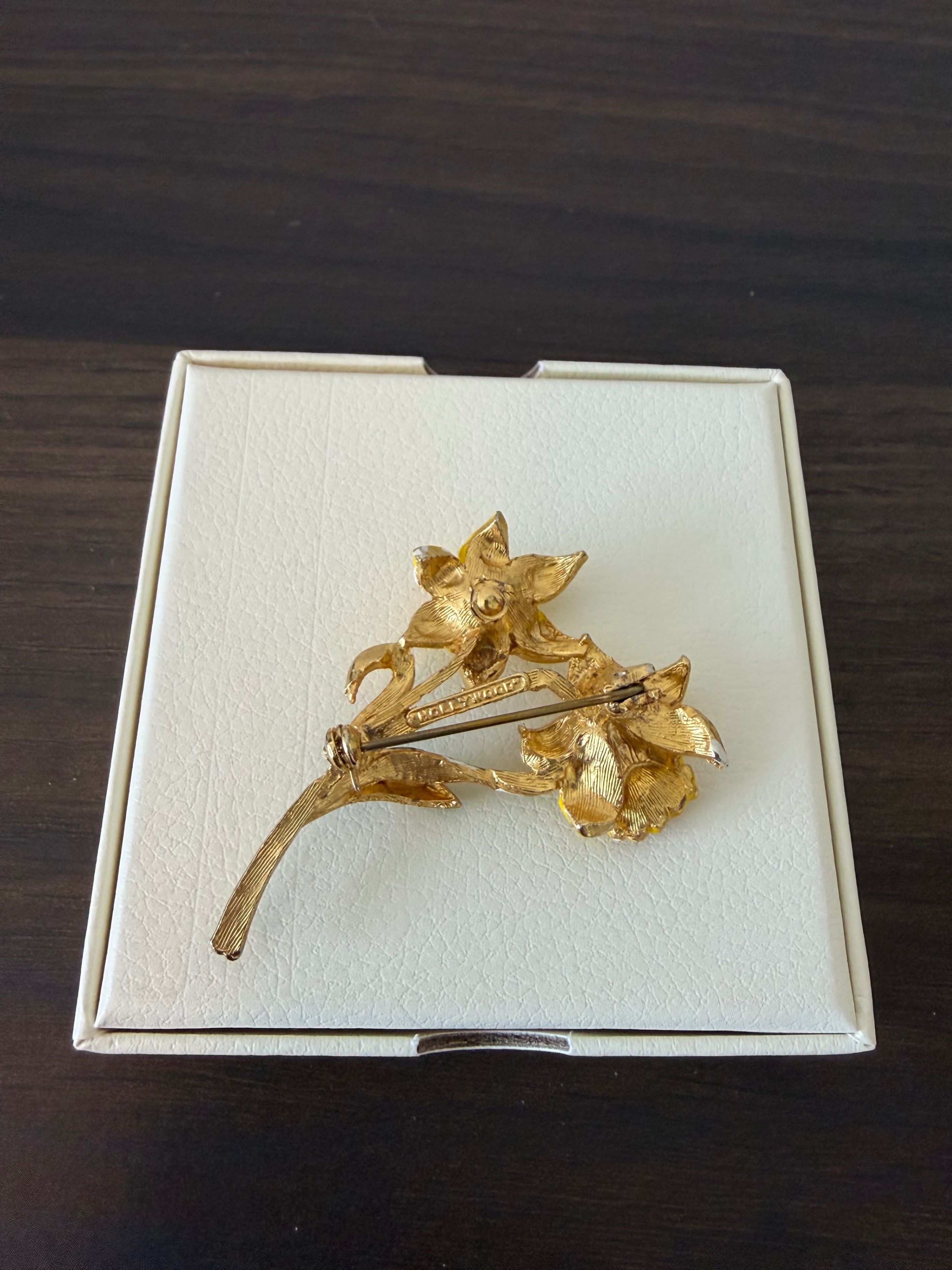 Vintage Yellow Enamel Daffodil Flower Brooch - photo 2