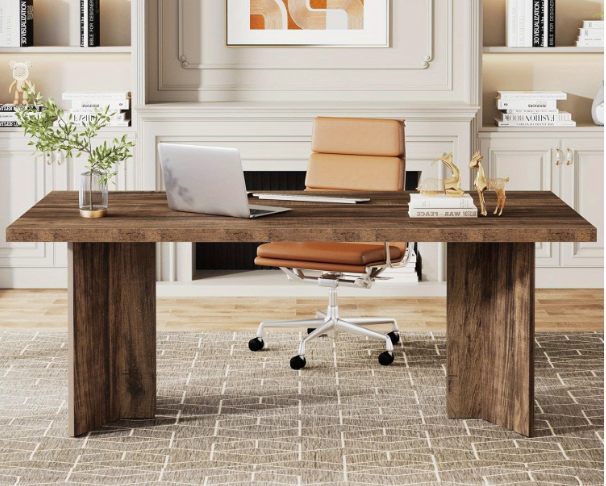 63-inch Executive Desk, Vintage Office Computer Desk Large Table - photo 3