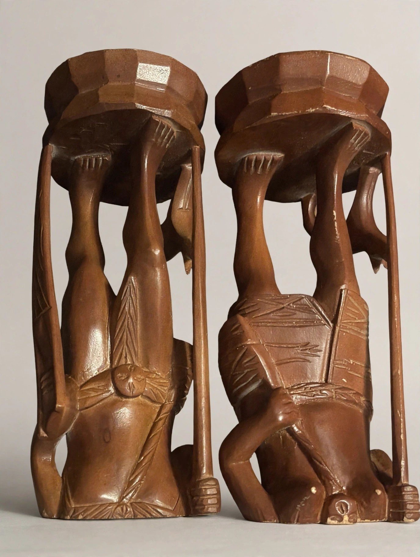 Vintage Hand-Carved Wood Tribal Figure Pair 12 Inch - photo 5
