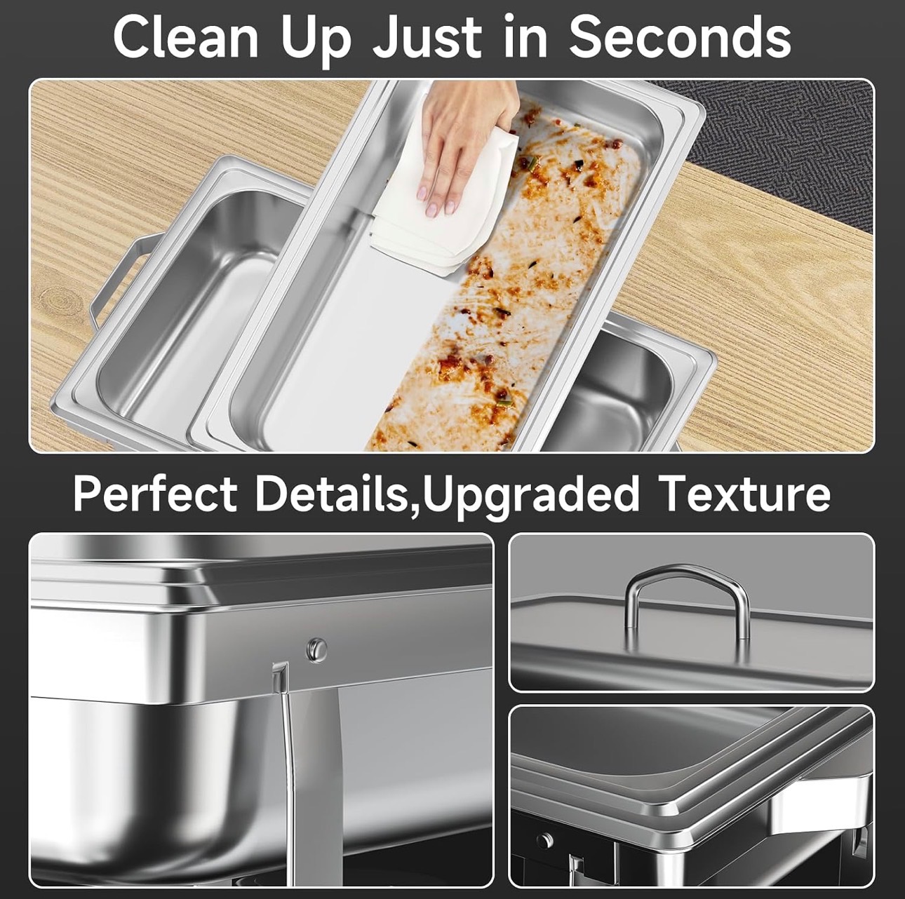 Chafing Dishes for Buffet Warmer 4 Set 9QT High Grade Stainless - photo 4