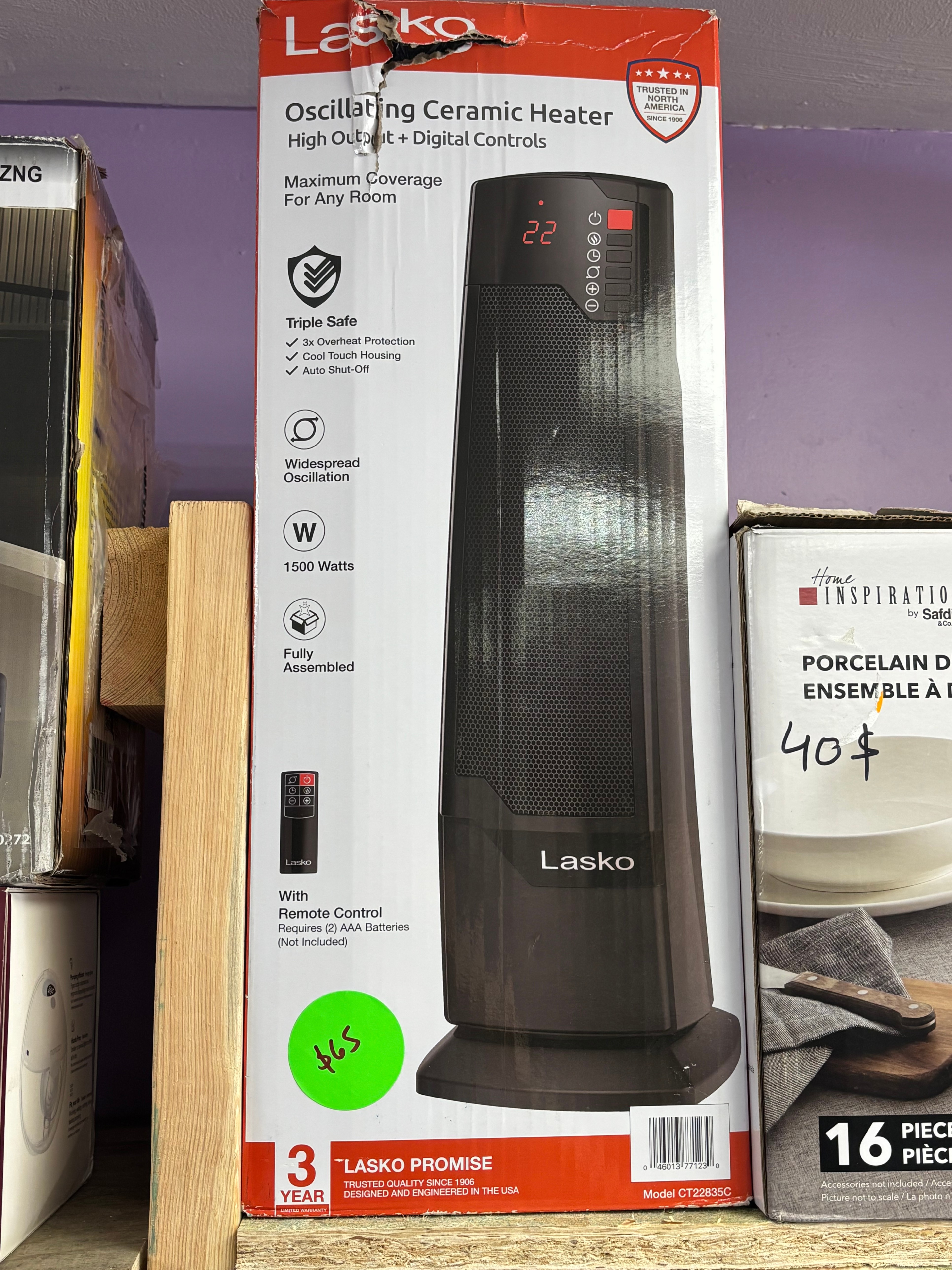 Lasko 1500W Ceramic Tower Heater with Remote
