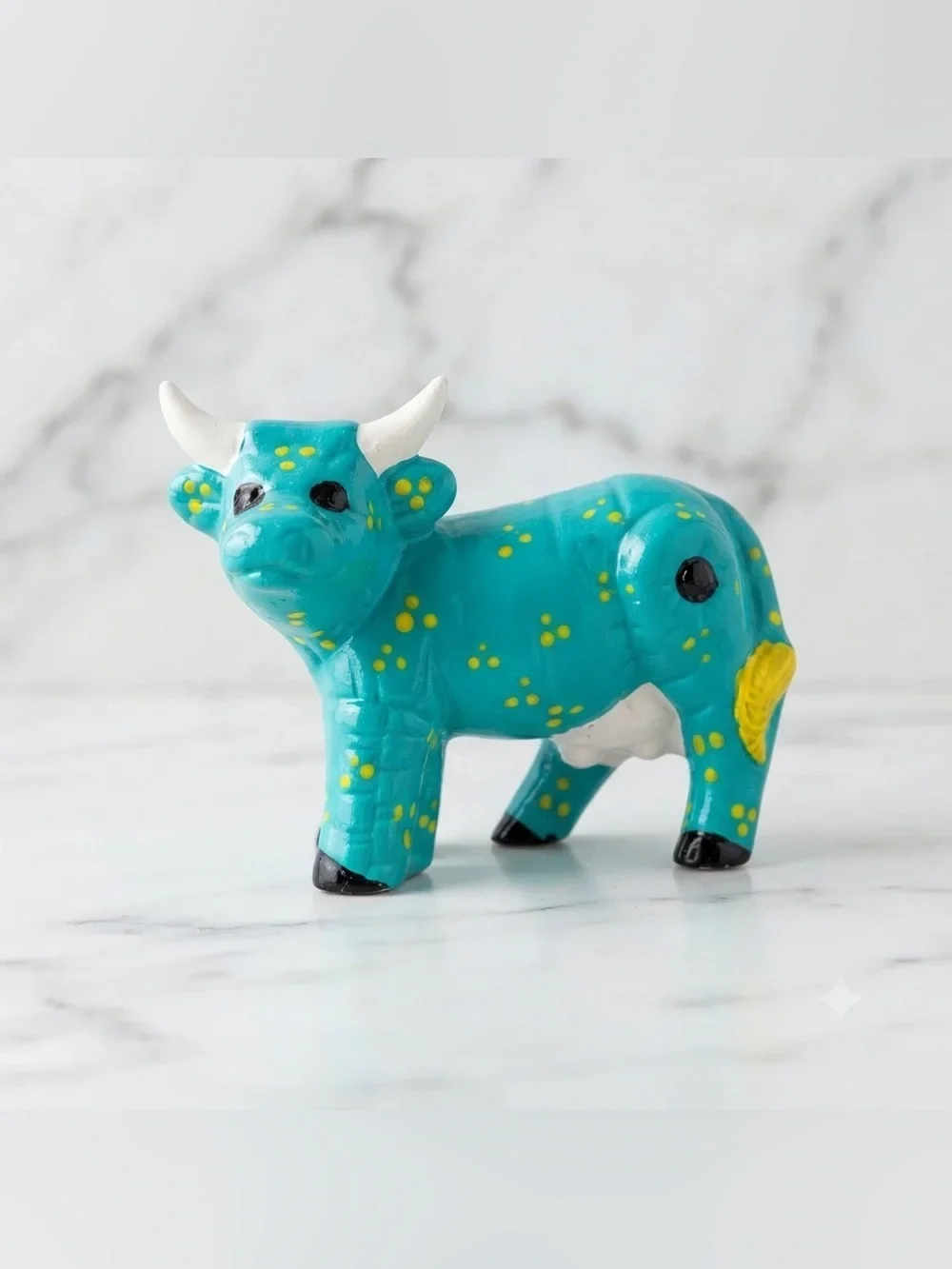 Duncan Enterprises Hand Painted Turquoise Ceramic Cow Figurine