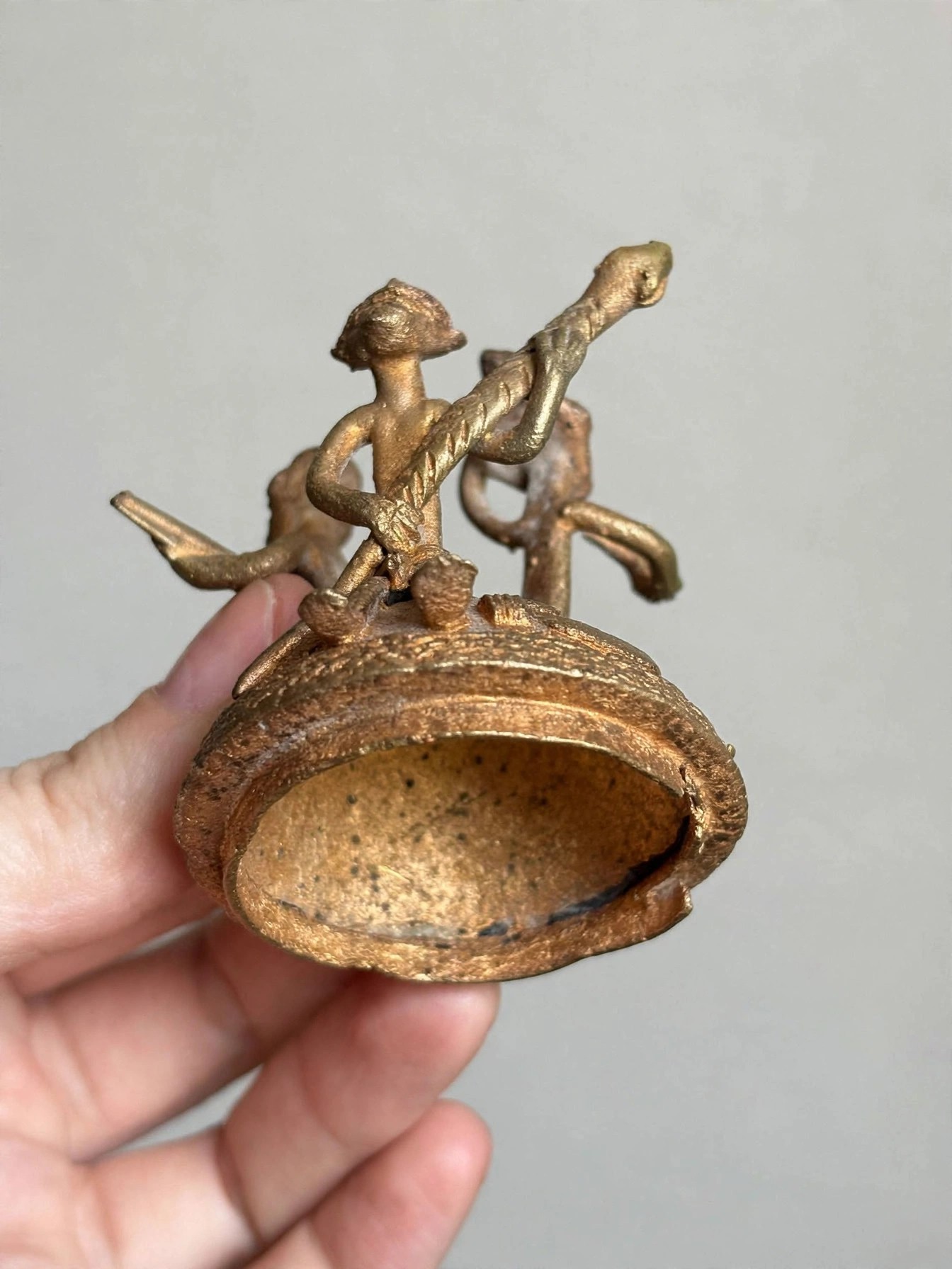African Brass Kuduo Vessel Lidded Figural Cast Tribal Art - photo 2