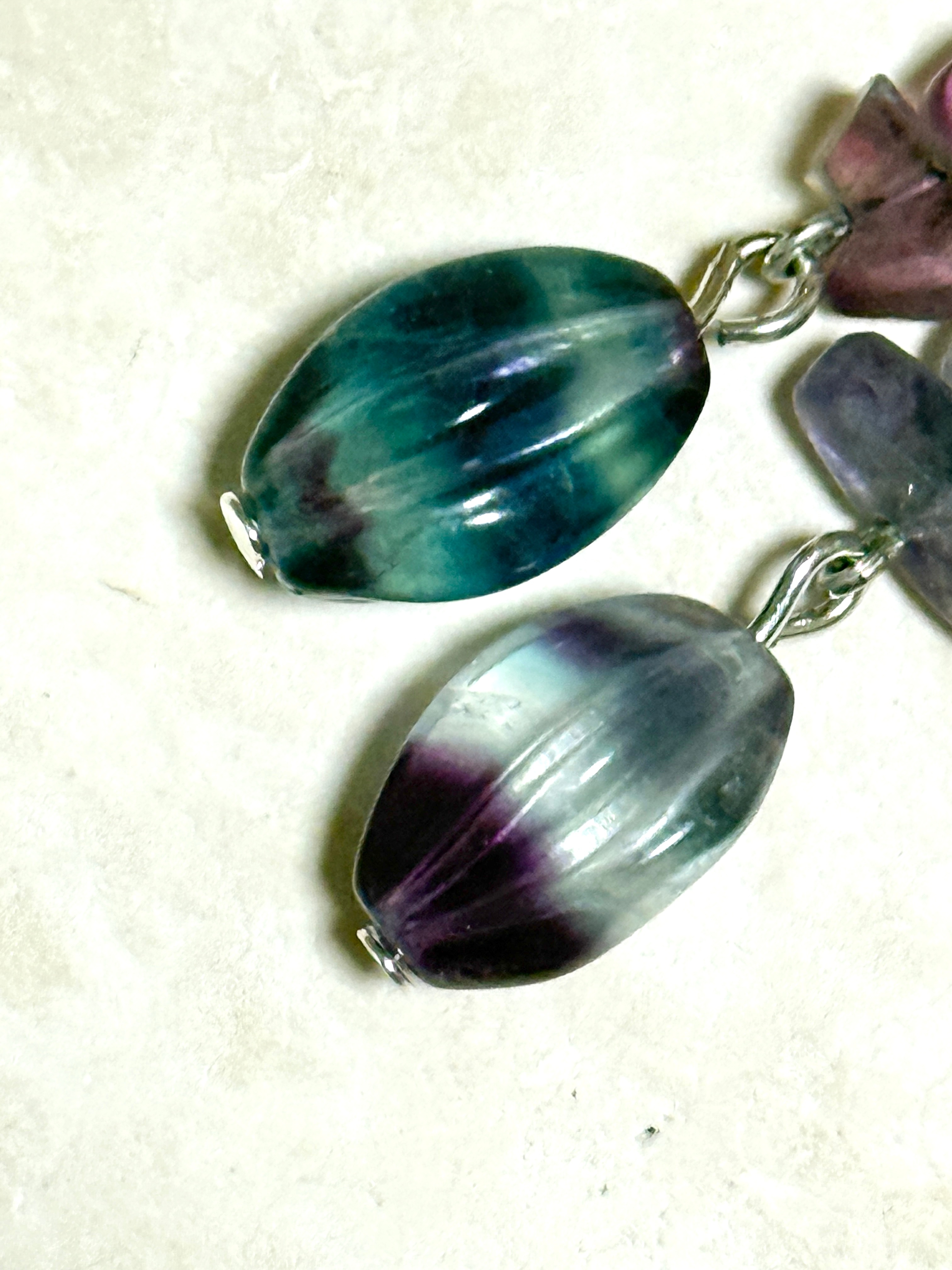 Natural Rainbow Fluorite Earrings, Sterling Silver Hook - photo 4