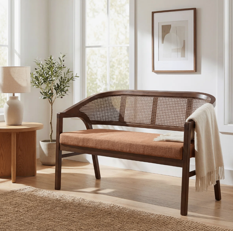 Rattan and Solid Wood Bench with Cushion - New in box - photo 2
