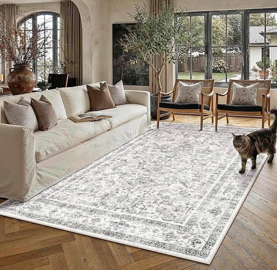 6x9 ft Washable Area Rug - Vintage, Low Pile (New)