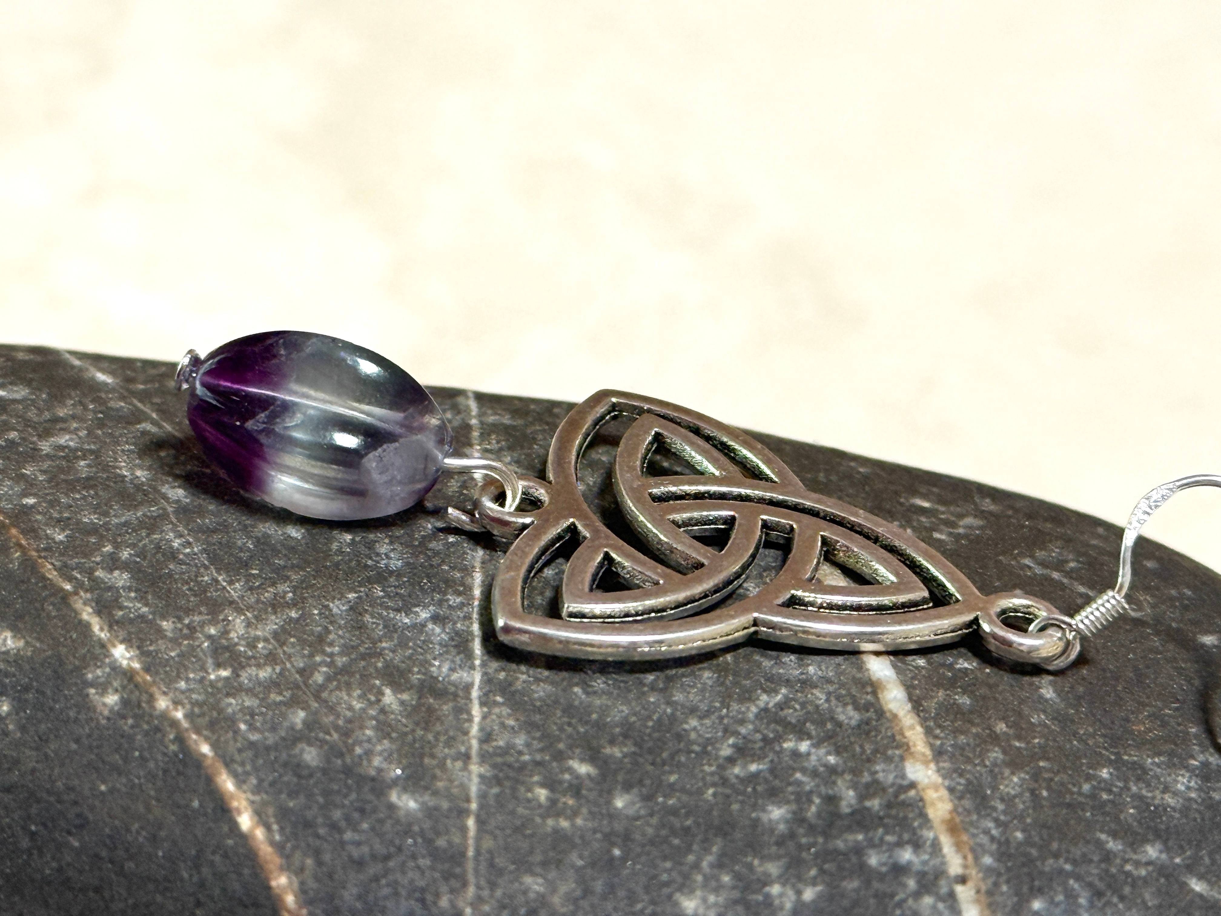 Rainbow Fluorite Triqueta Earrings, Sterling Silver Hooks - photo 5
