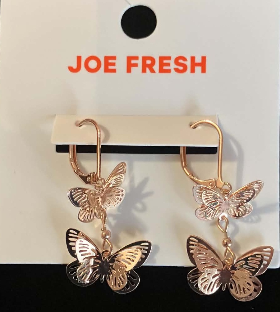 Joe Fresh Rose Gold Tone Leverback Butterfly Earrings (New)