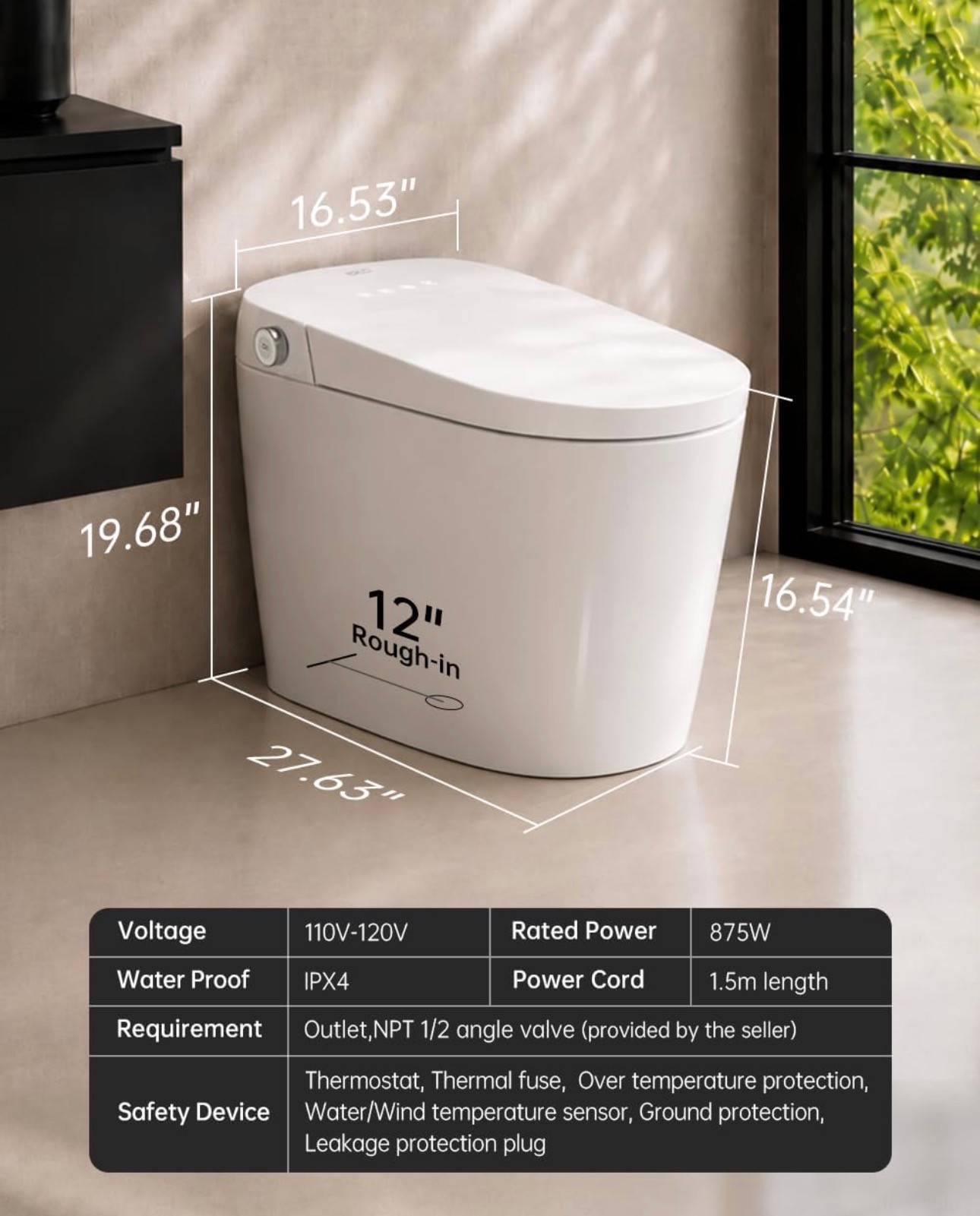 EPLO Smart Toilet Bidet Built-in Tank Auto Open&Close Heated sea - photo 3