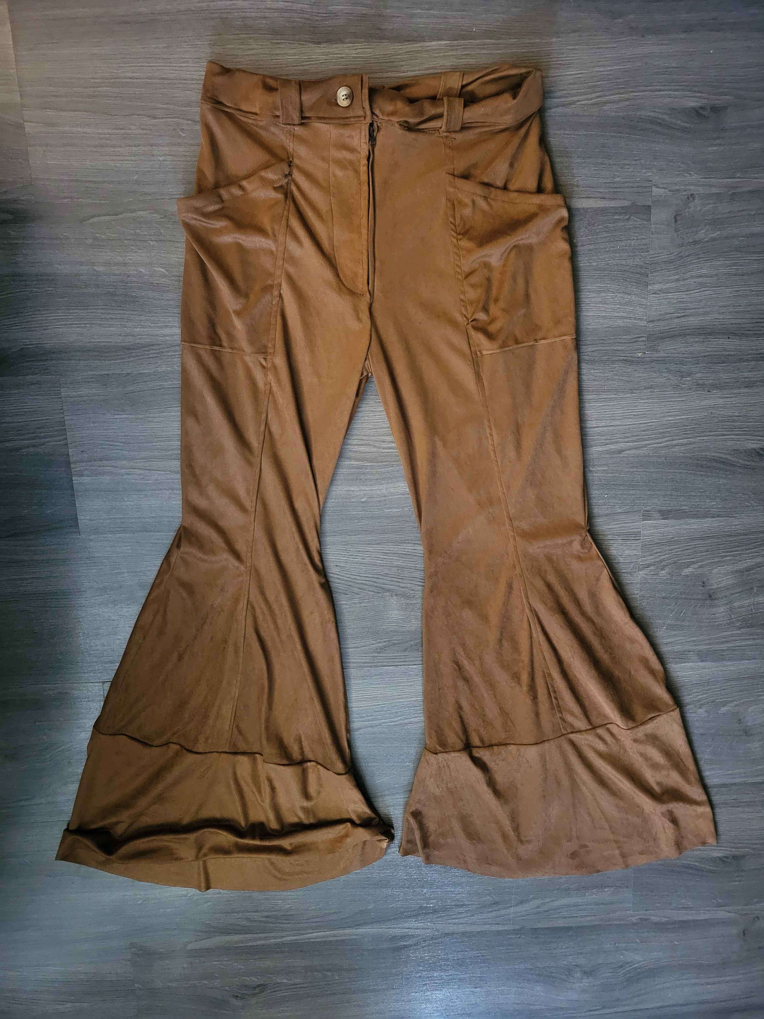 Stretchy High Waisted Faux Suede Bell Bottoms