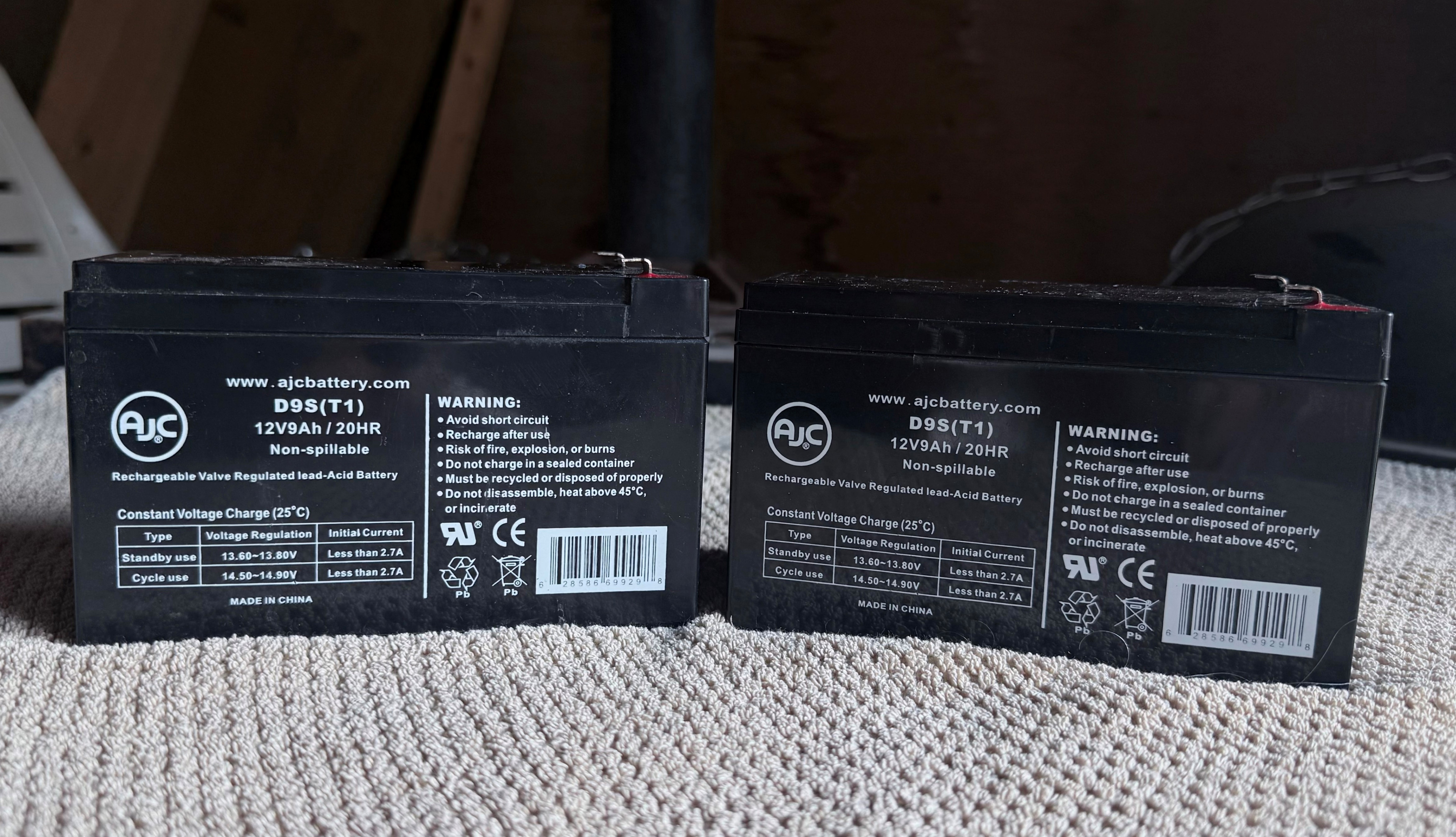 2x 12V 9Ah Sealed Lead-Acid  (SLA) Batteries $30 for both - photo 2