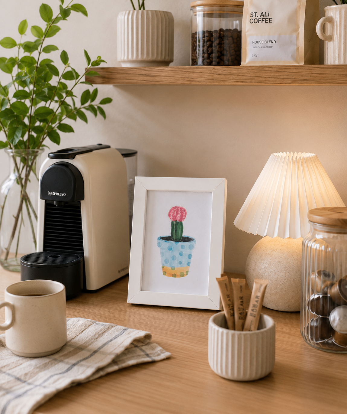 Like New White Framed Watercolor Cactus Print - photo 4