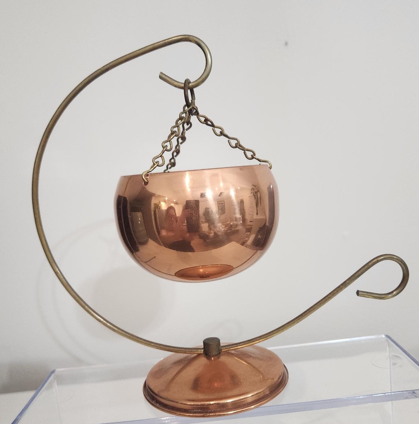 Vintage Copper Cauldron, Planter/Votive Holder w/ Brass Stand - photo 3