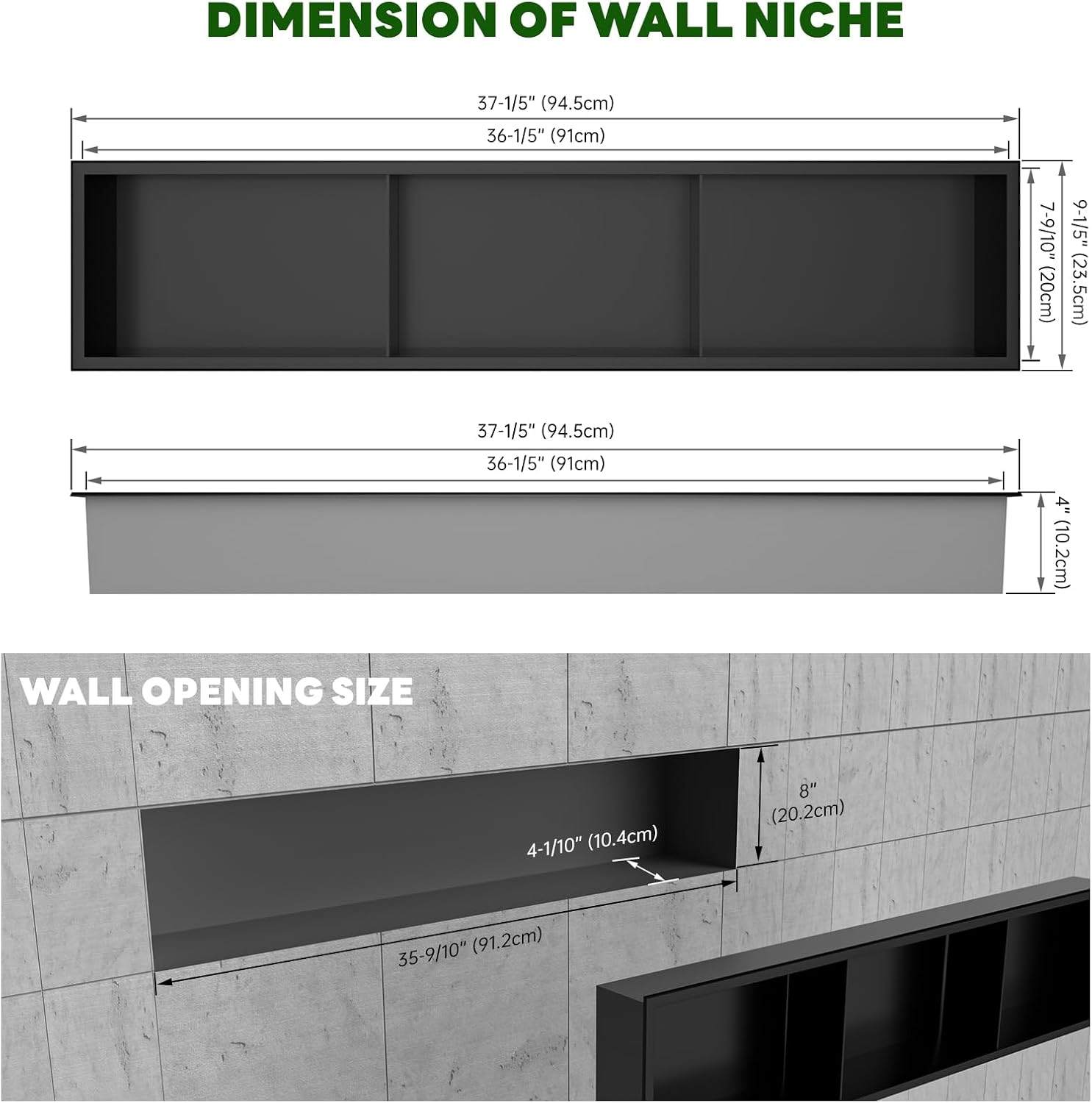 APPASO Matte Black Shower Niche 8" x 36" - photo 3