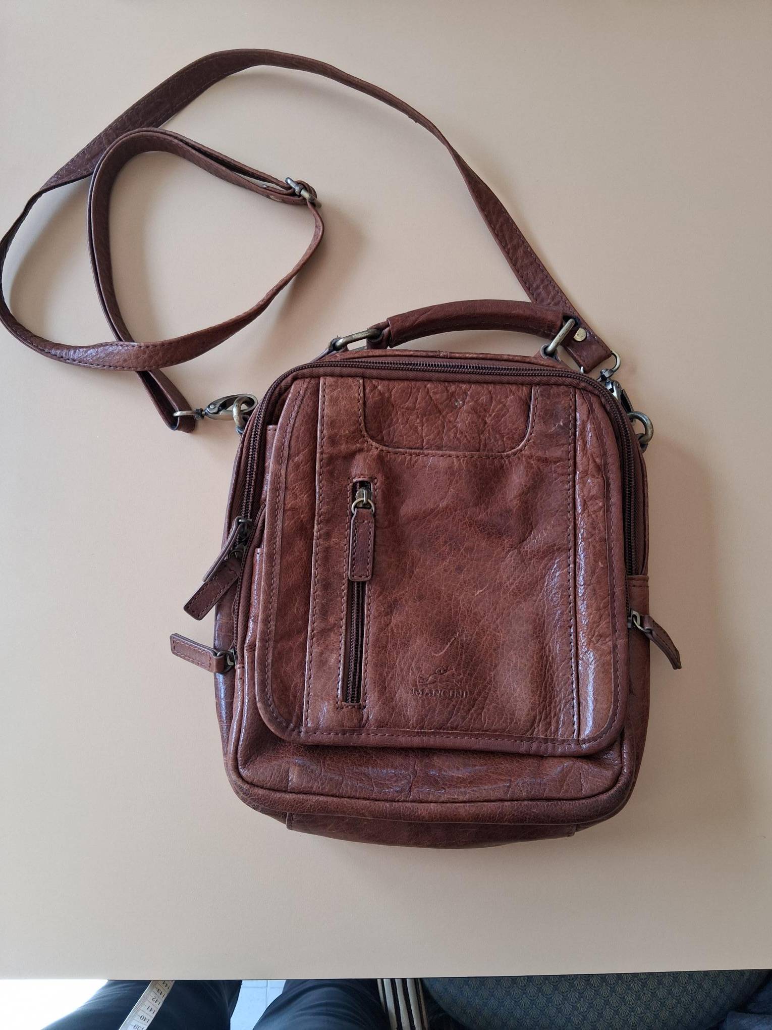 Mancini Brown Leather Crossbody Bag