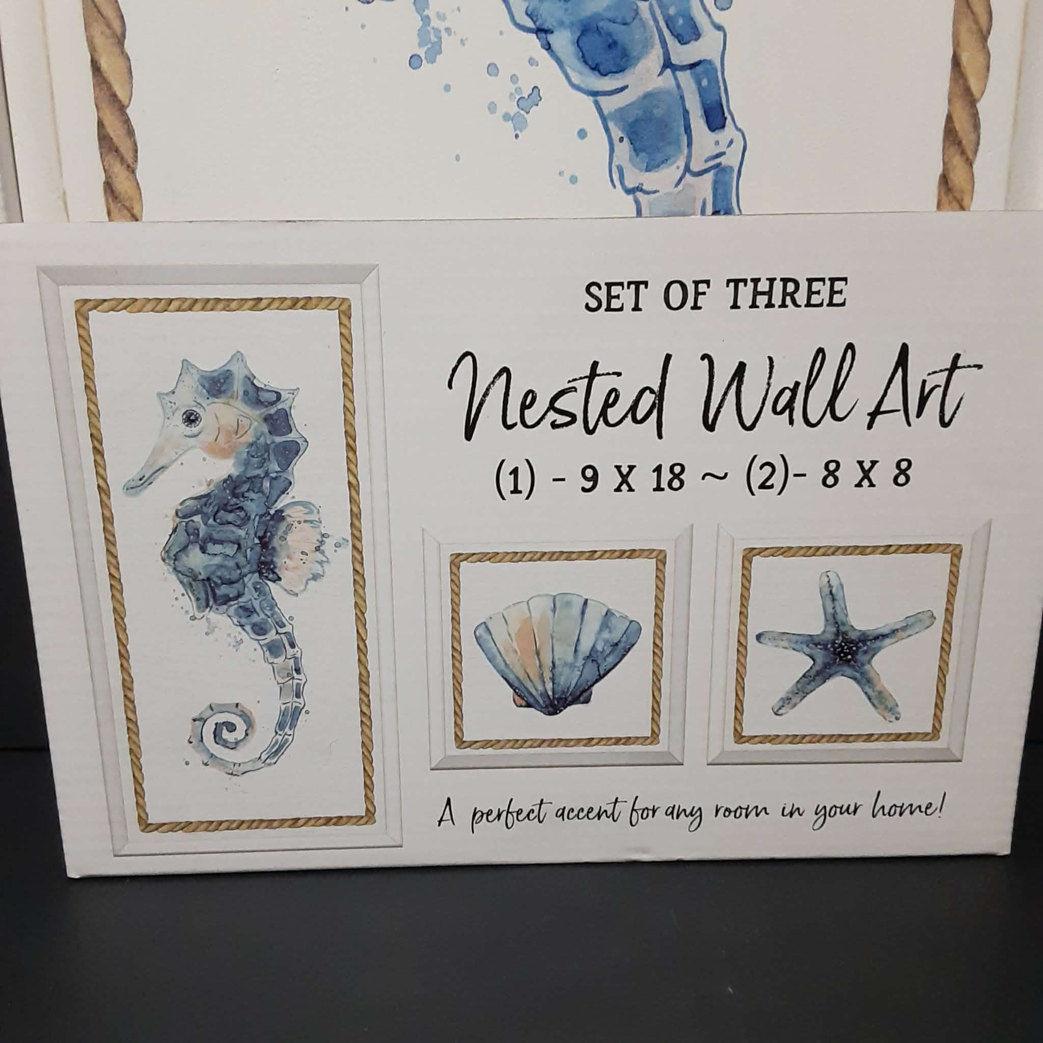 Set of 3 Nested Wall Hanging Art Seahorse Sea Shell Starfish - photo 4