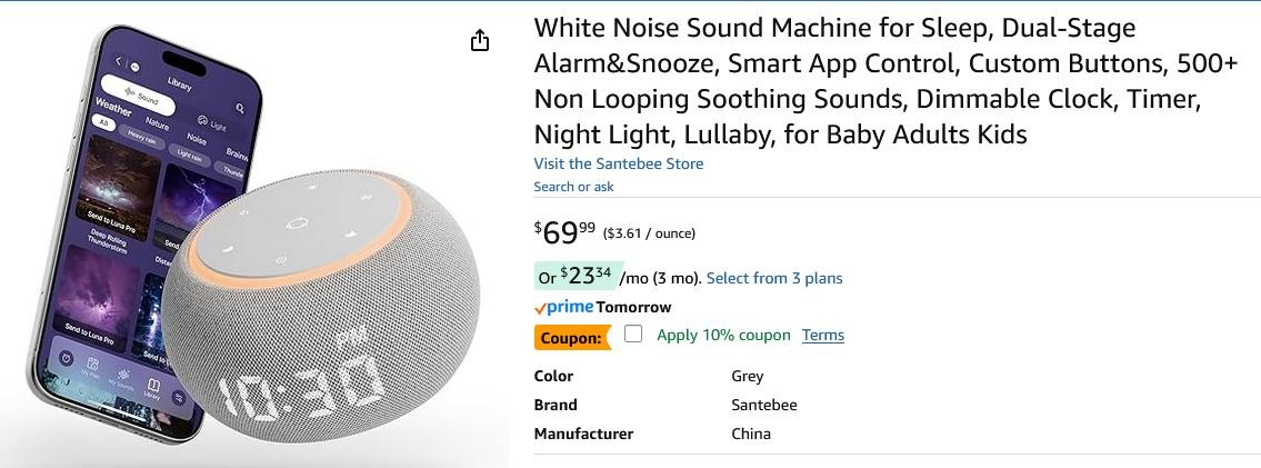 NEW~ White Noise Sound Machine, Clock, Night Light(500 Sounds) - photo 5