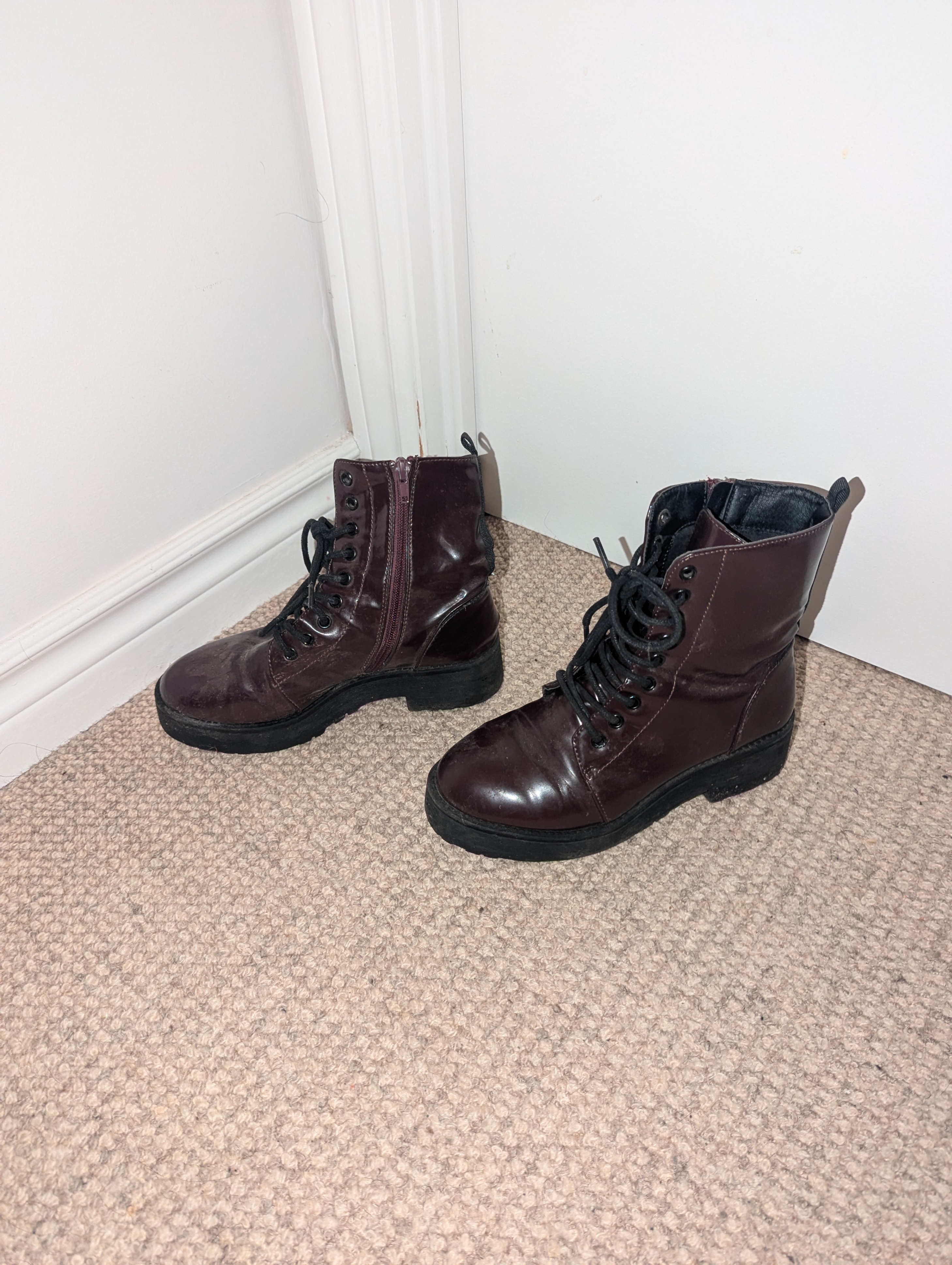 Burgundy Lace-Up Ankle Boots - photo 3