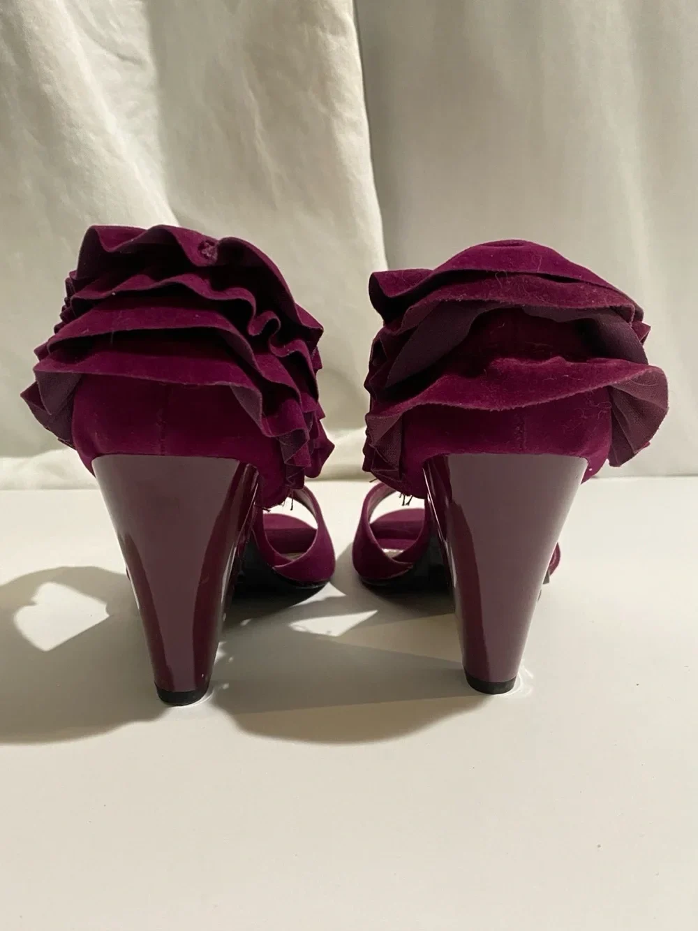 Qupid Women's 7.5 Magenta Purple Ruffle Peep Toe Cone Heels - photo 2