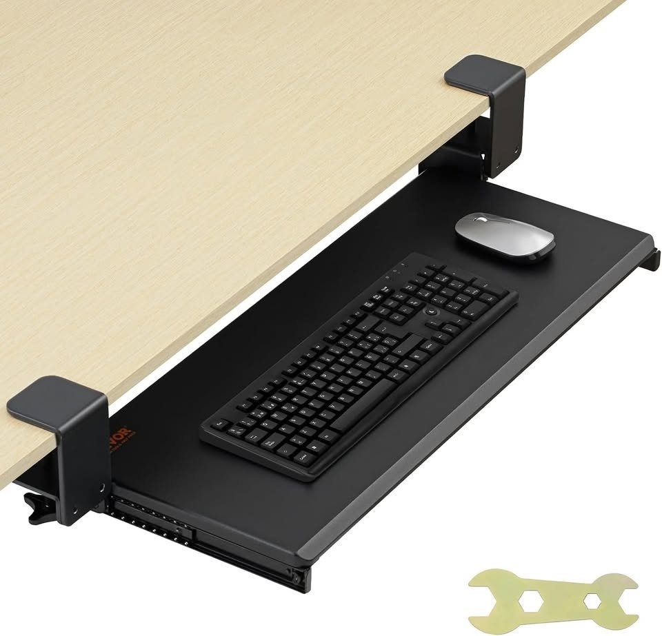 New VEVOR No Drill, C Clamp Keyboard Tray Under Desk, Large