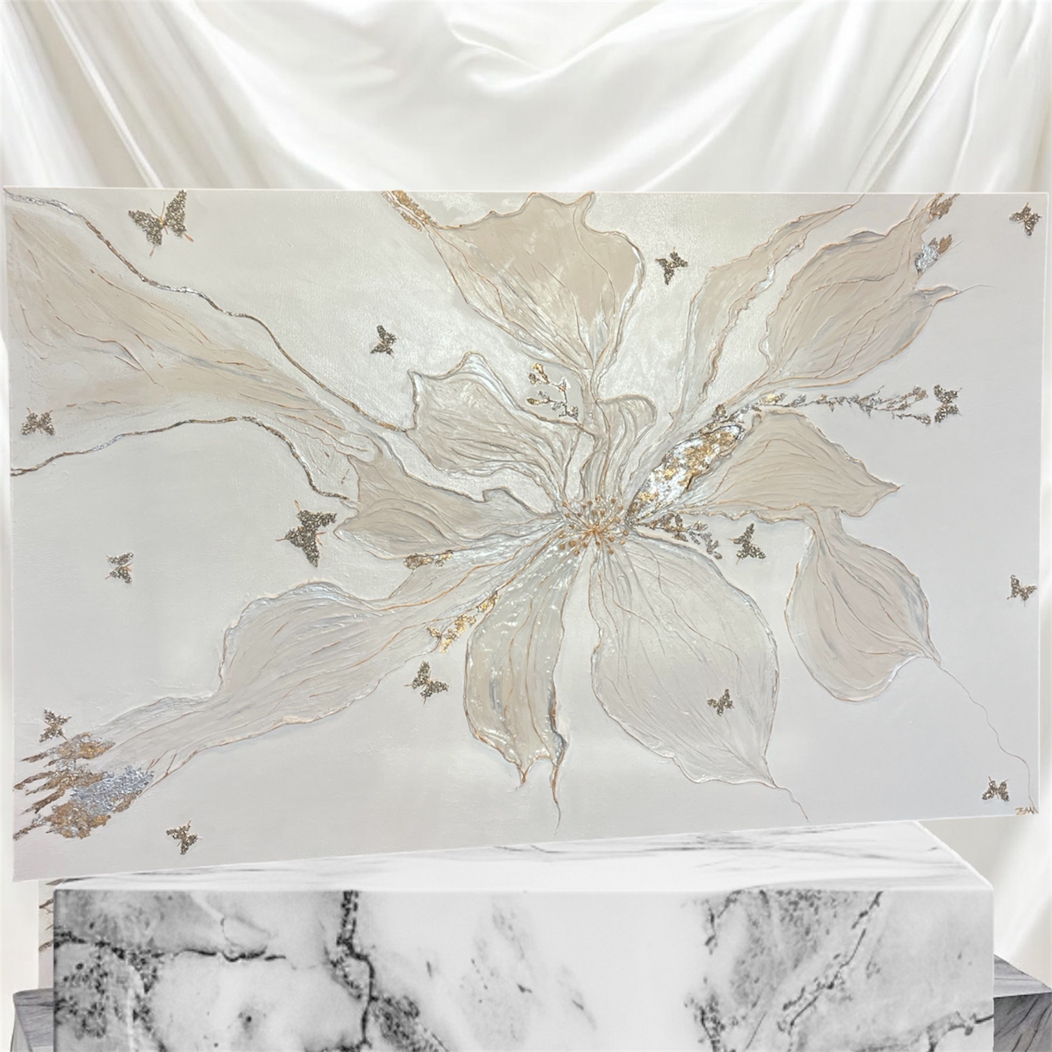 Large butterfly and floral artwork with crushed glass, stones - photo 4