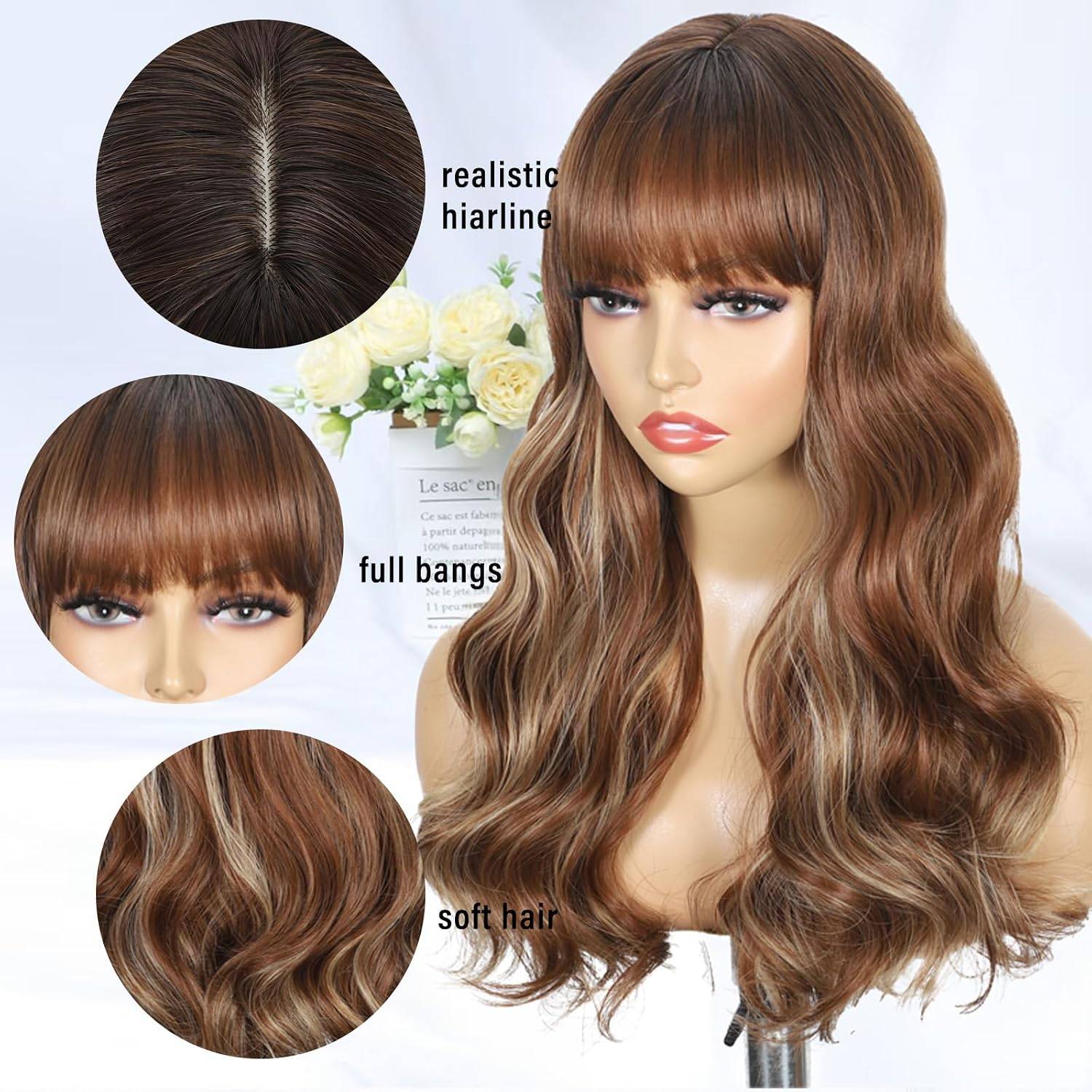 NEW~ Light Brown Wavy Wig with Bangs – 18" - photo 2