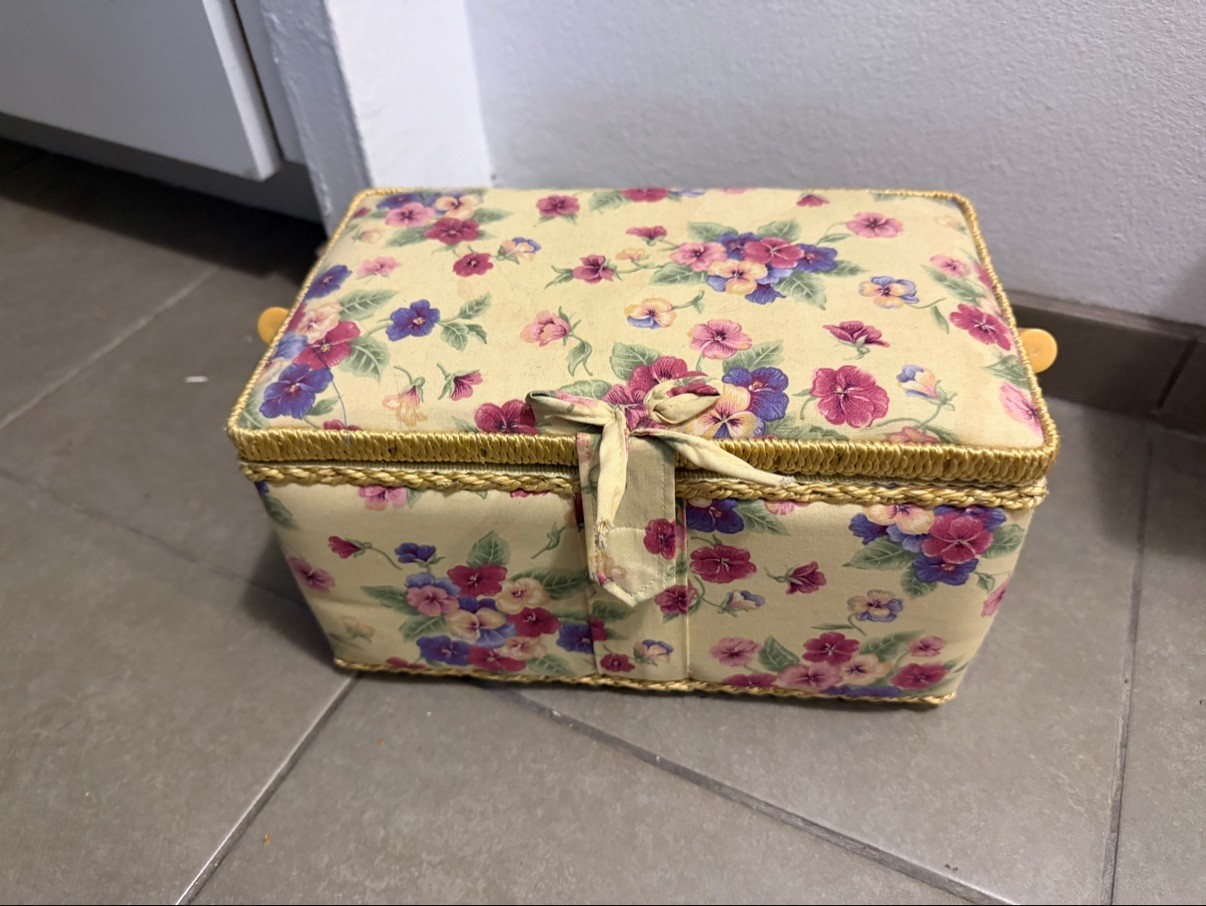Floral Fabric Sewing Box with Tray & Pincushion