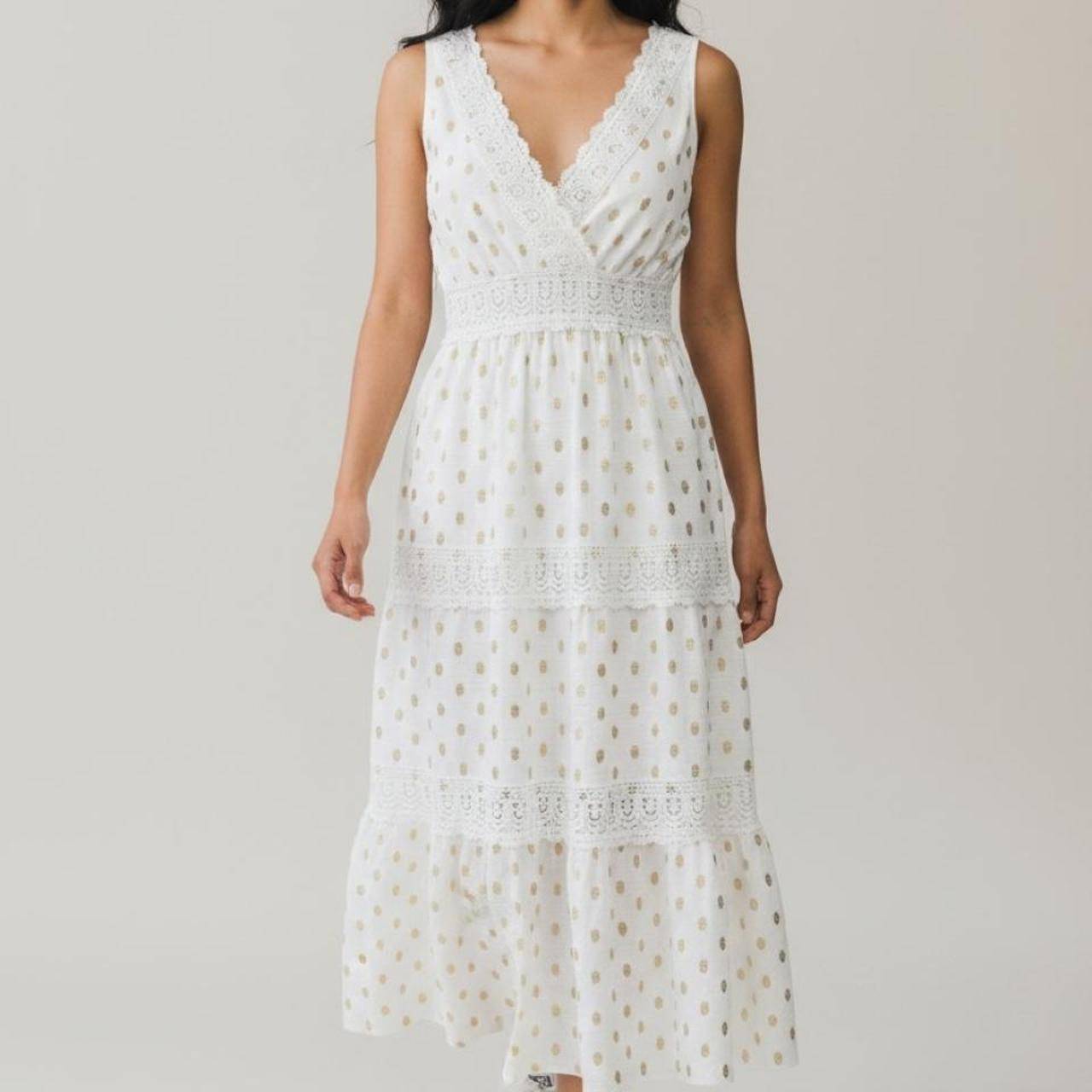 White Eyelet Lace Polka Dot Midi Dress – Size L – Brand New