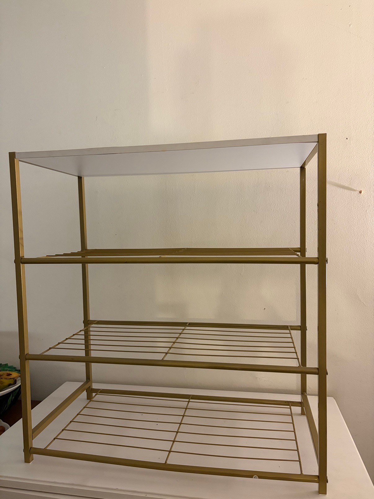 Storage Shelf Gold Metal & White Wood Top 4-Tier Shoe Rack - photo 3