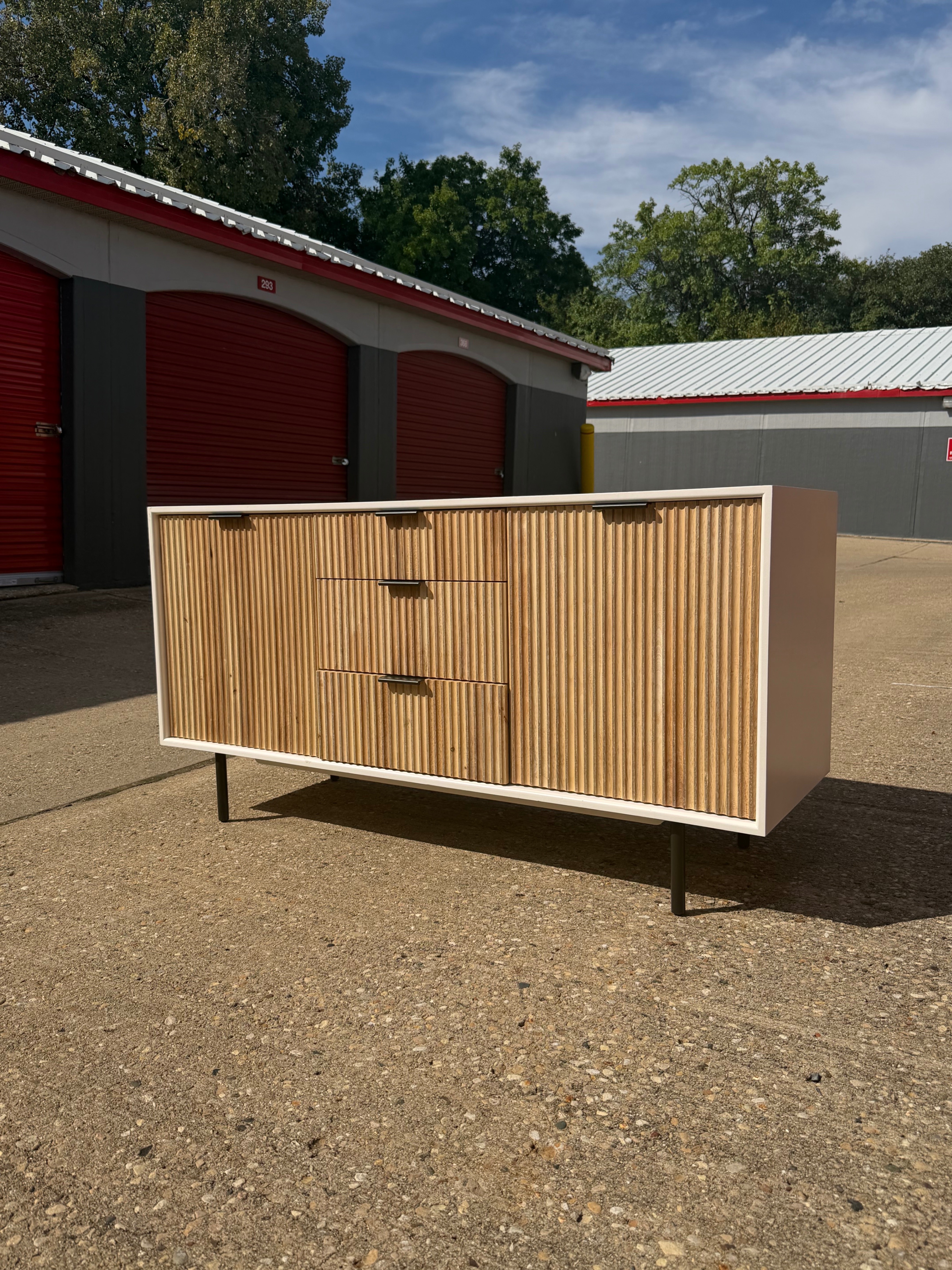 Modern Fluted Wood Credenza
