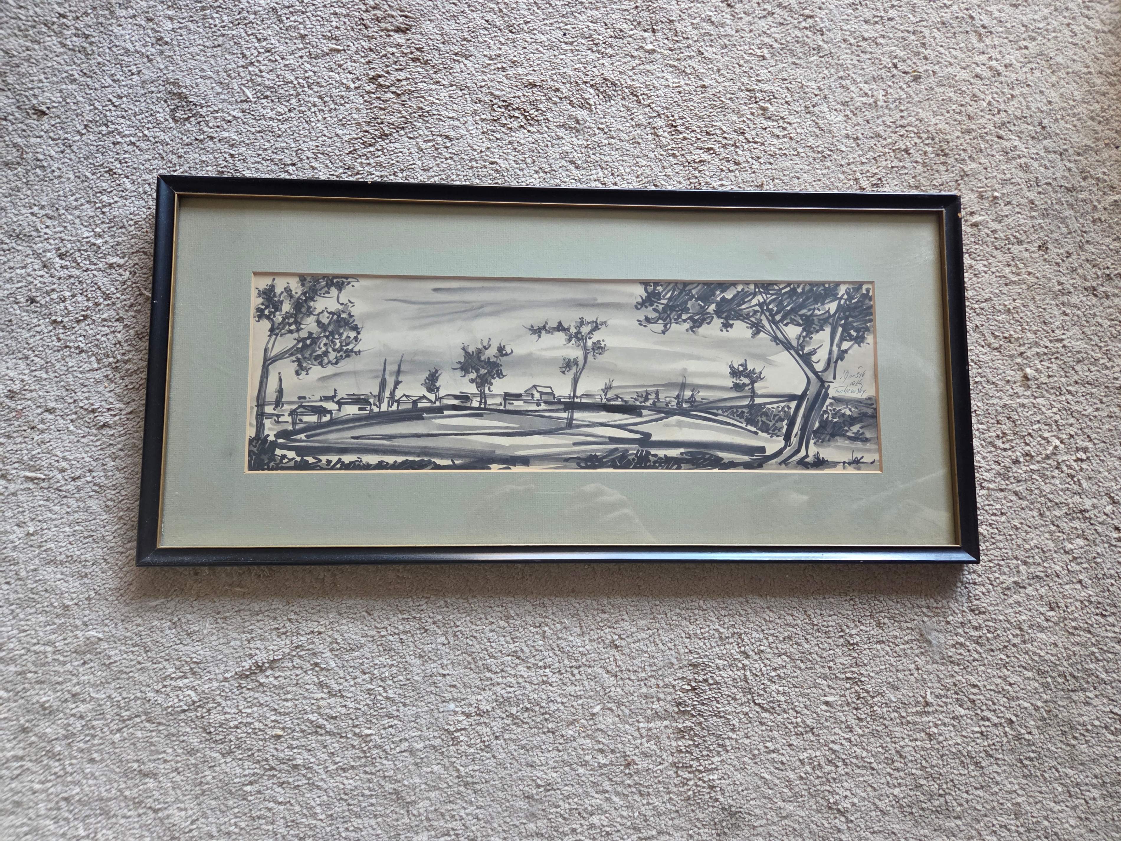 Vintage MCM Israeli Landscape Original Painting, Moshe Tuchemsky