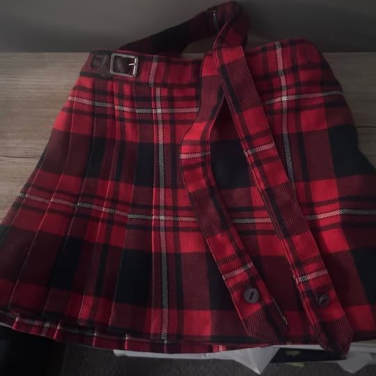Girls 6 Red green white plaid kilt with suspenders