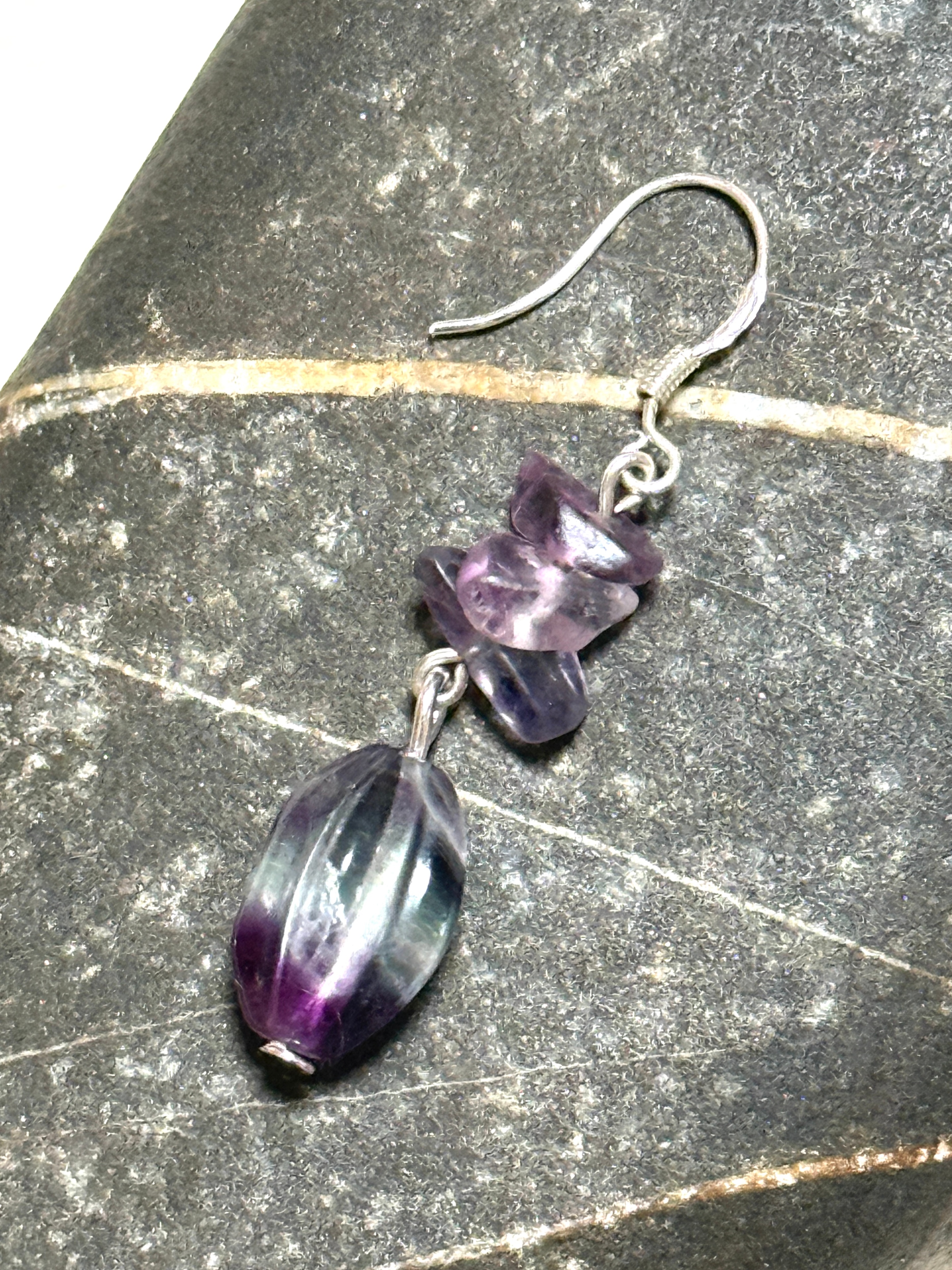Natural Rainbow Fluorite Earrings, Sterling Silver Hook - photo 5