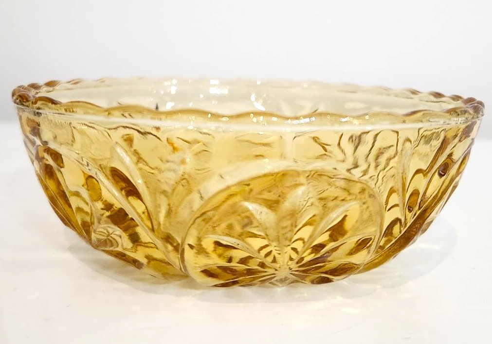 VTG Anchor Hocking Starburst Medallion Amber Glass Pinch Bowl - photo 4