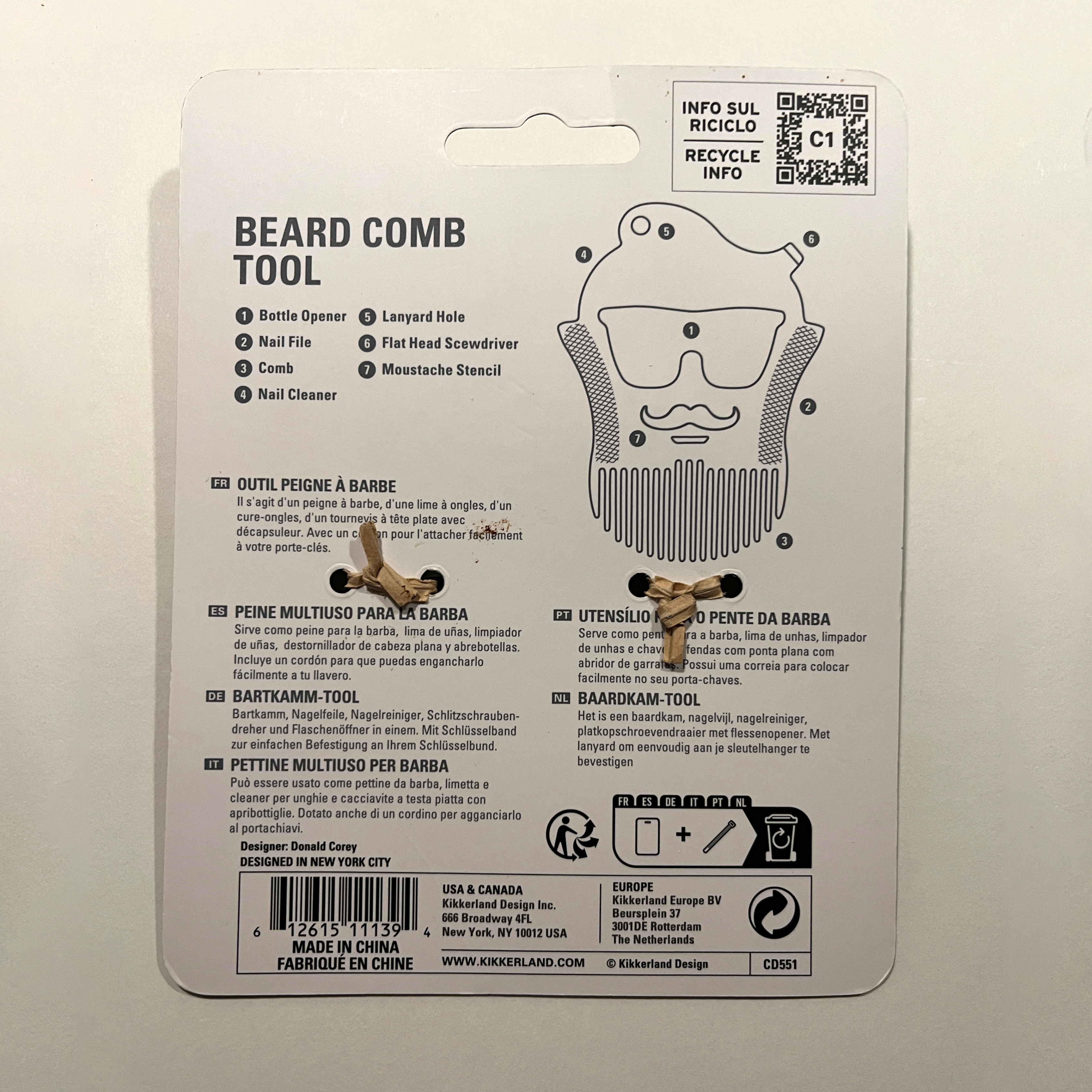 Kikkerland Stainless Steel Beard Comb Tool — New - photo 2
