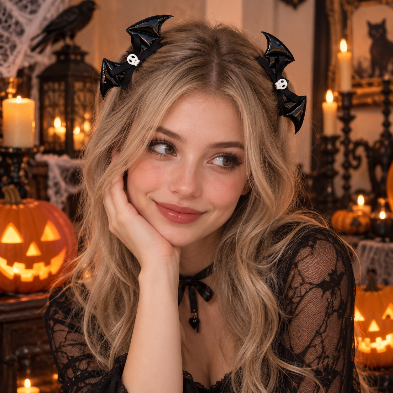 Halloween Bat Wing Hair Clips with Skull Details (Pair)
