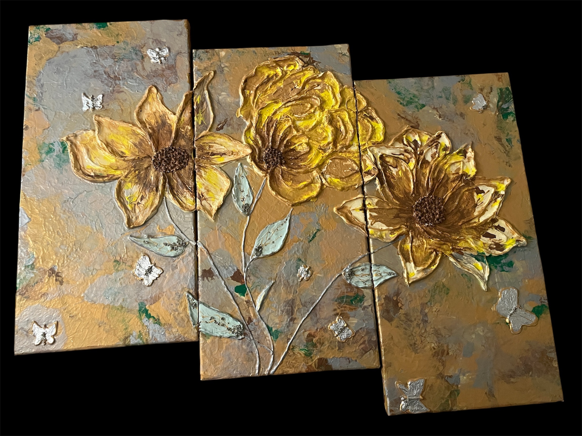 wall art: 3p painted canvas wall art floral - photo 2