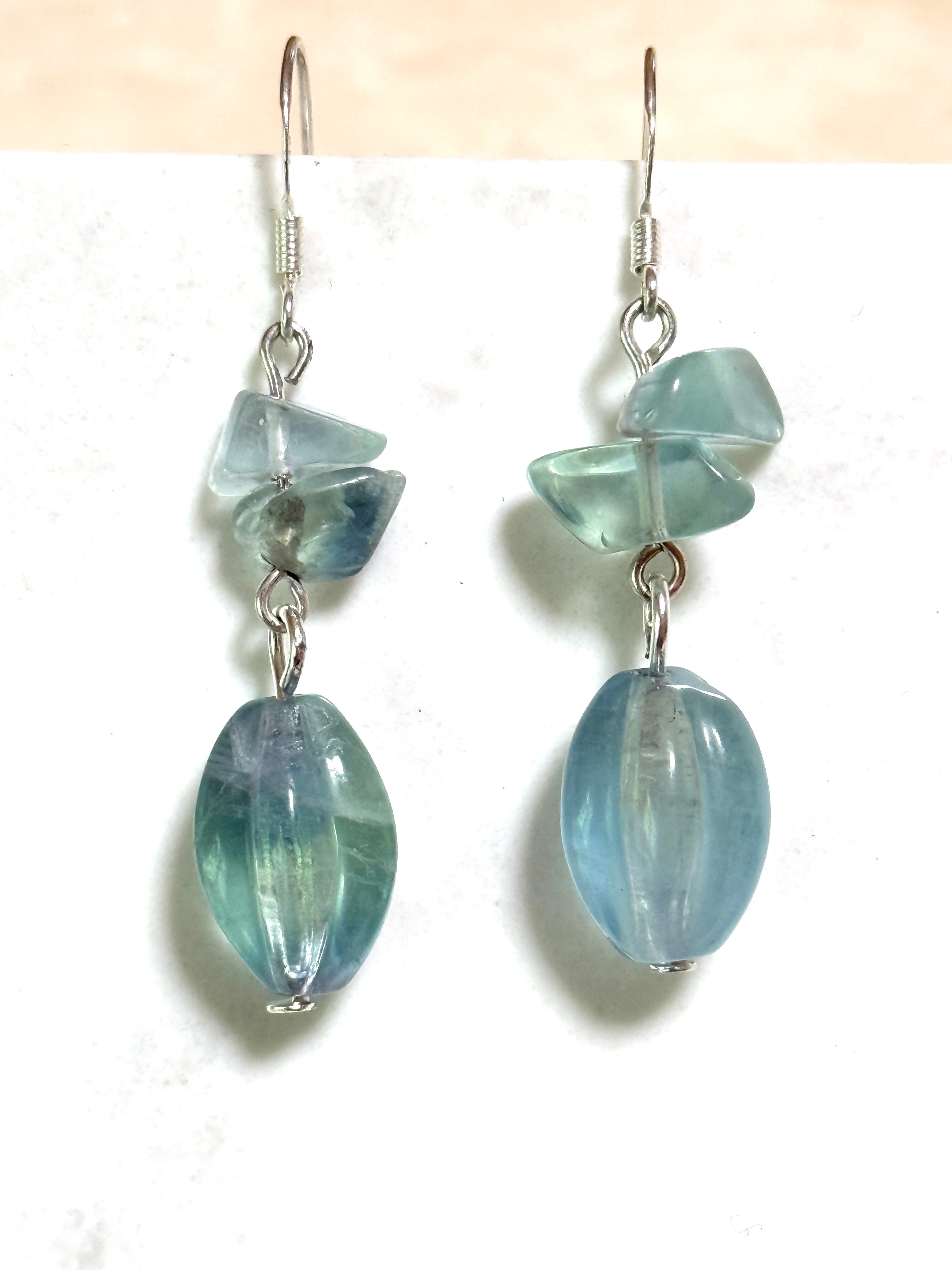 Natural Teal Fluorite Earrings, Gemstone & Sterling Silver Hooks